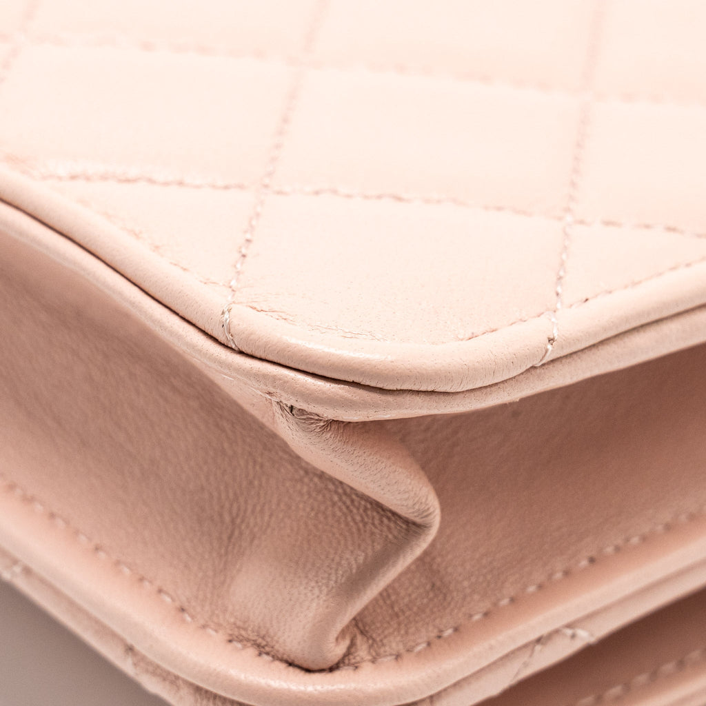 CHANEL TRENDY CC QUILTED WALLET ON CHAIN LAMBSKIN LIGHT PINK LGHW (MICROCHIP)