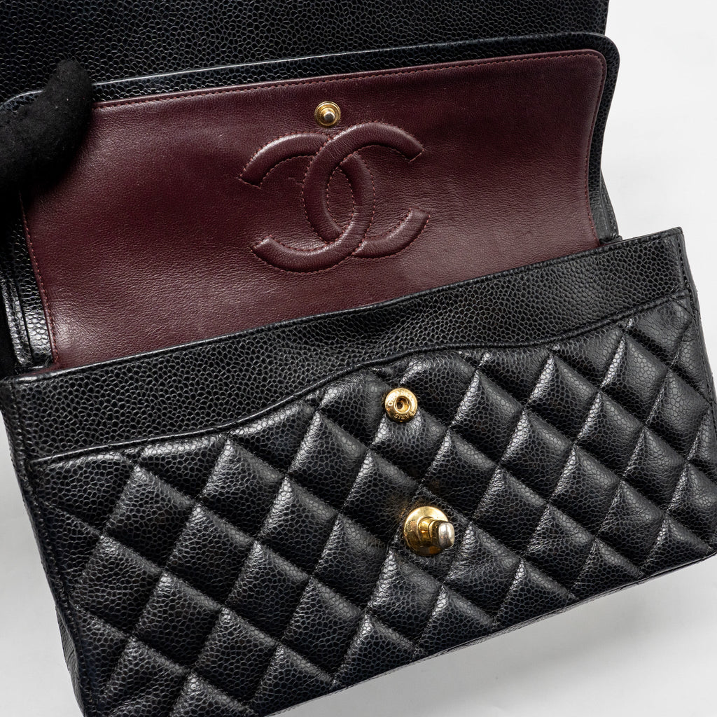 CHANEL MEDIUM CLASSIC DOUBLE FLAP BAG CAVIAR BLACK GHW