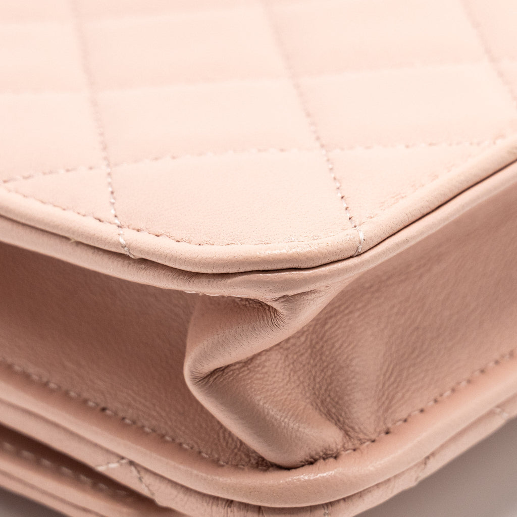 CHANEL TRENDY CC QUILTED WALLET ON CHAIN LAMBSKIN LIGHT PINK LGHW (MICROCHIP)