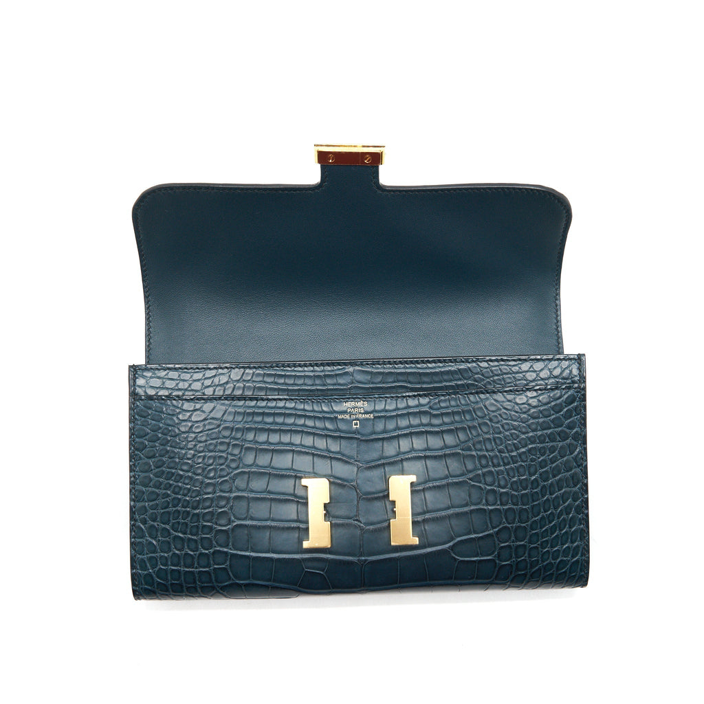 HERMES CONSTANCE LONG WALLET ALLIGATOR VERT ROUSSEAU GHW