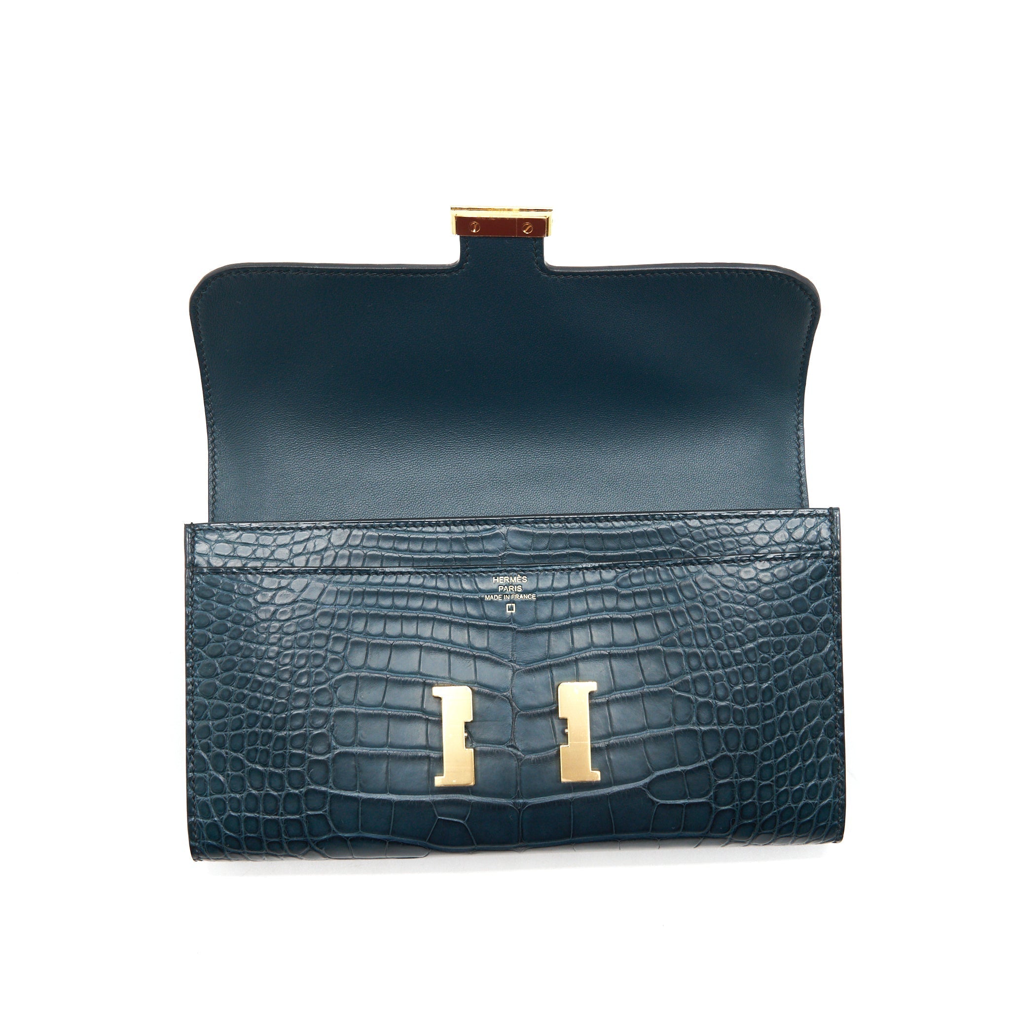 HERMES CONSTANCE LONG WALLET ALLIGATOR VERT ROUSSEAU GHW