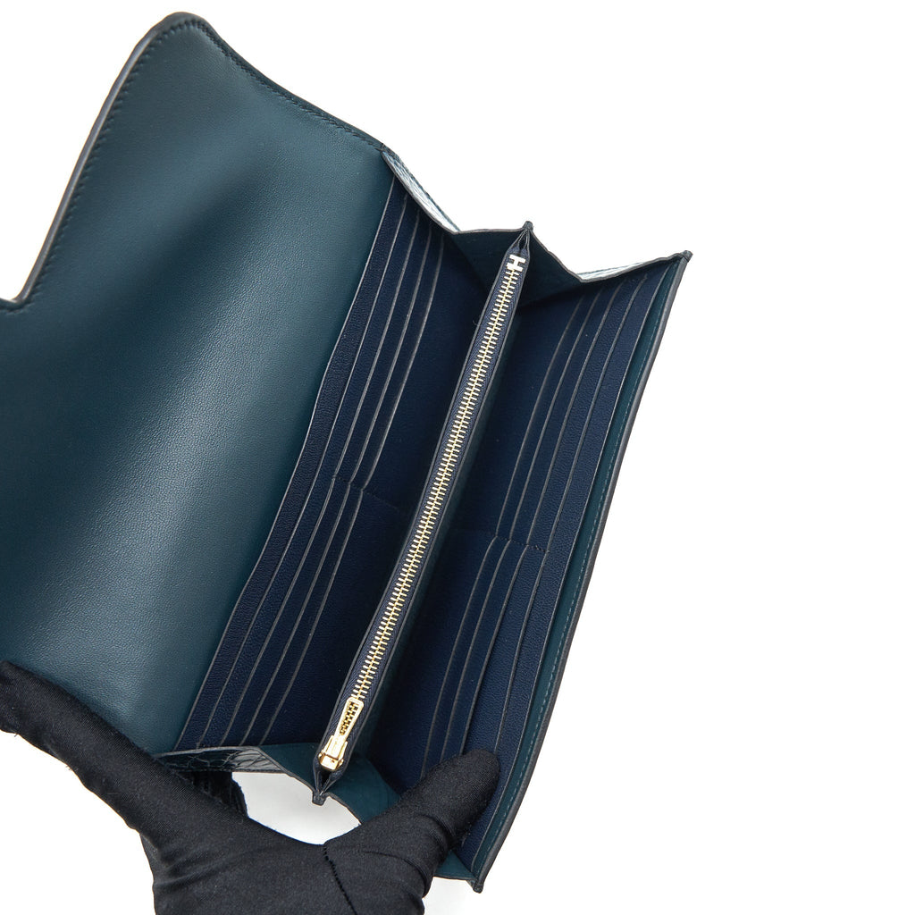 HERMES CONSTANCE LONG WALLET ALLIGATOR VERT ROUSSEAU GHW
