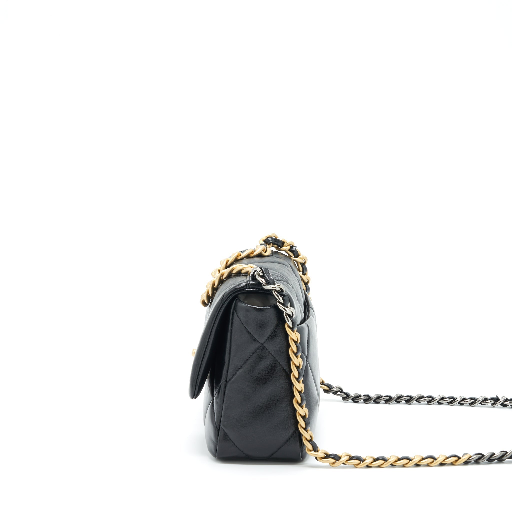 CHANEL SMALL 19 BAG LAMBSKIN BLACK GHW (MICROCHIP)