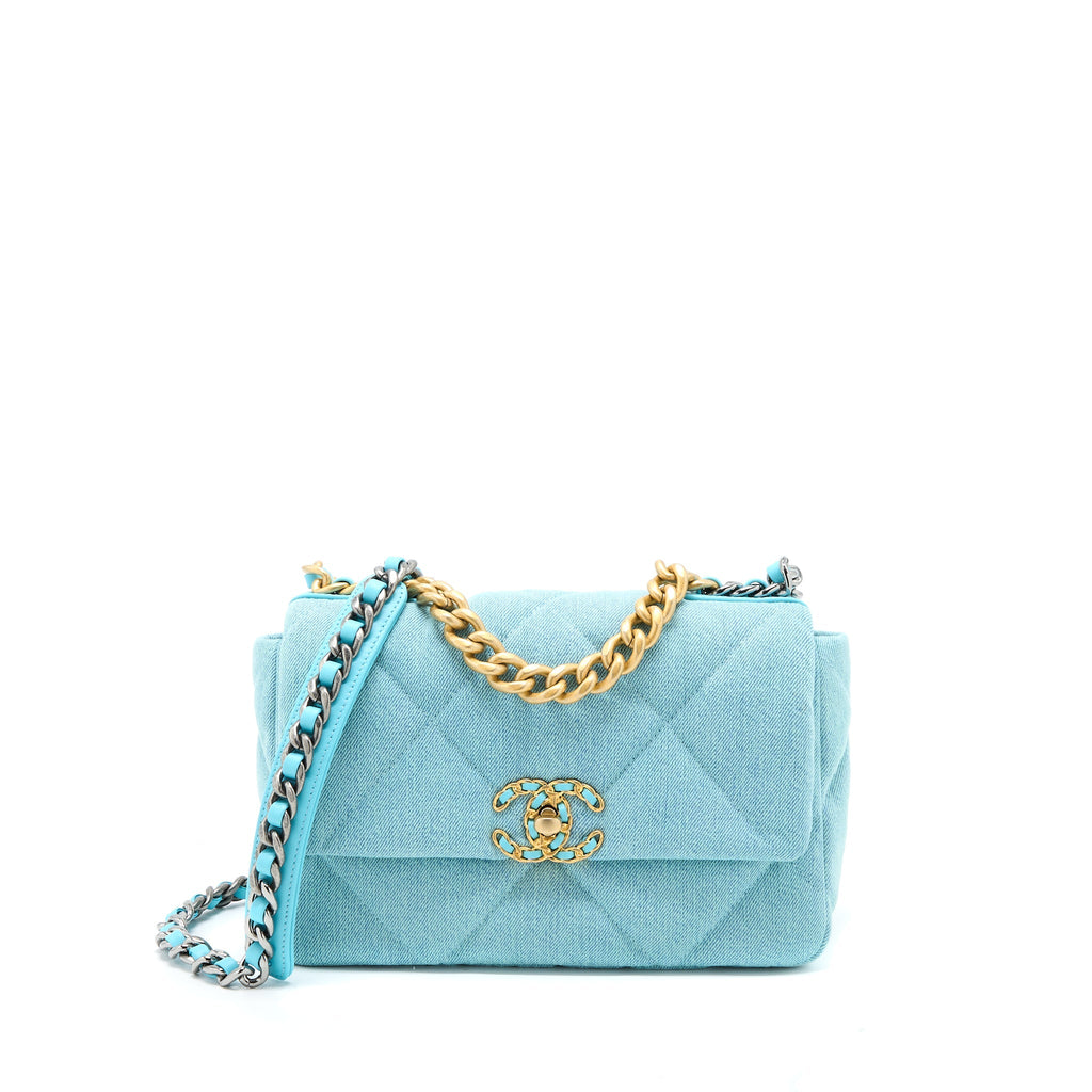 CHANEL SMALL 19 BAG DENIM LIGHT BLUE MULTICOLOUR HARDWARE