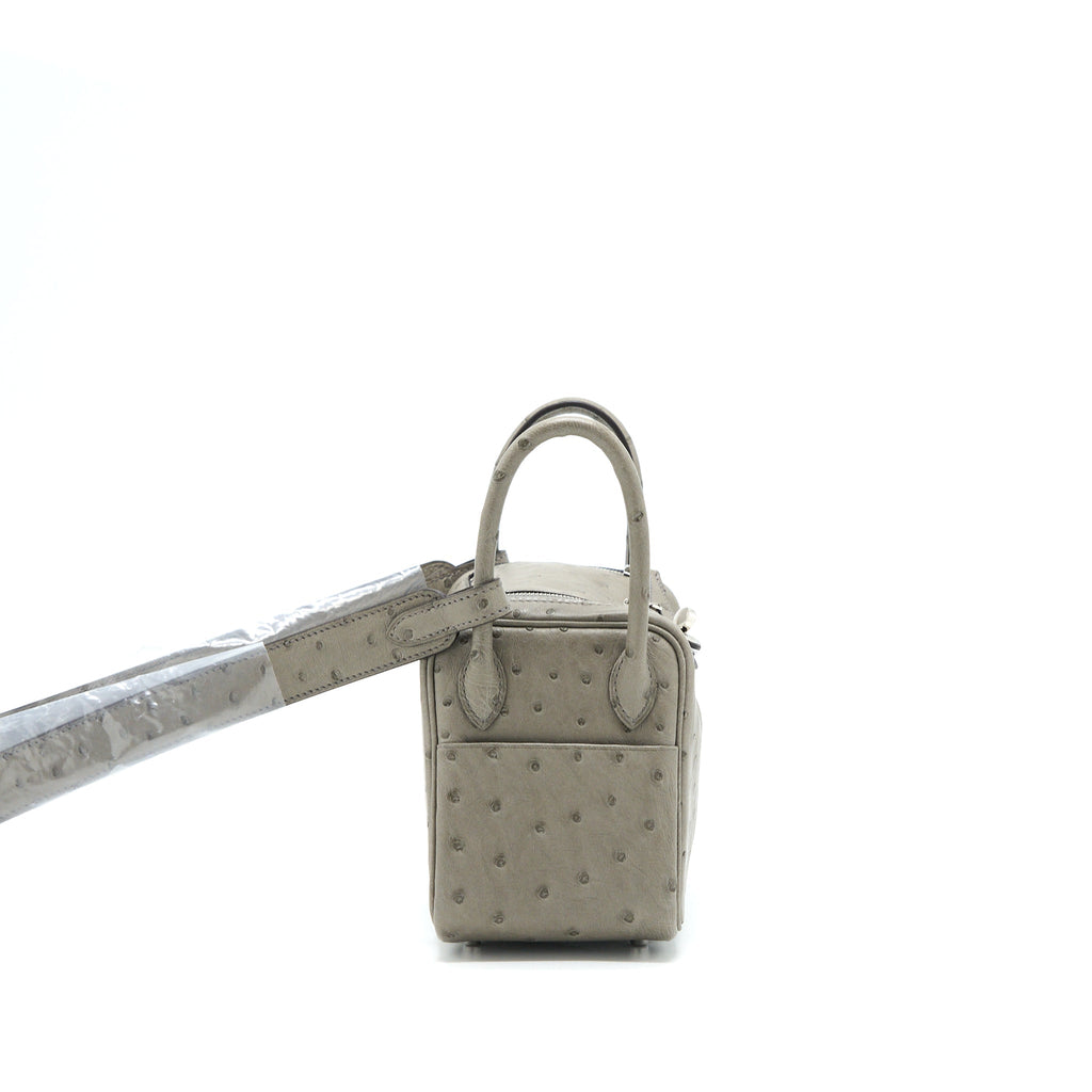 HERMES MINI LINDY OSTRICH 81 GRIS TOURTERELLE SHW