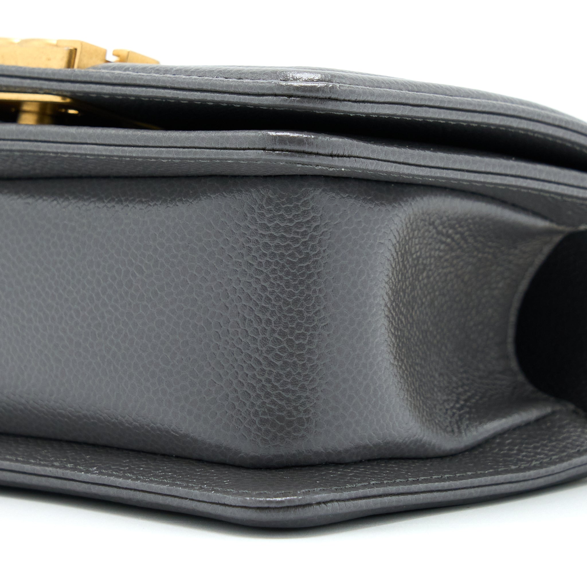 CHANEL MINI BOY BAG CAVIAR GREY BRUSHED GHW (MICROCHIP)