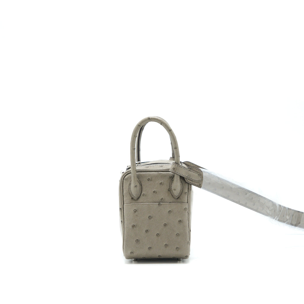 HERMES MINI LINDY OSTRICH 81 GRIS TOURTERELLE SHW