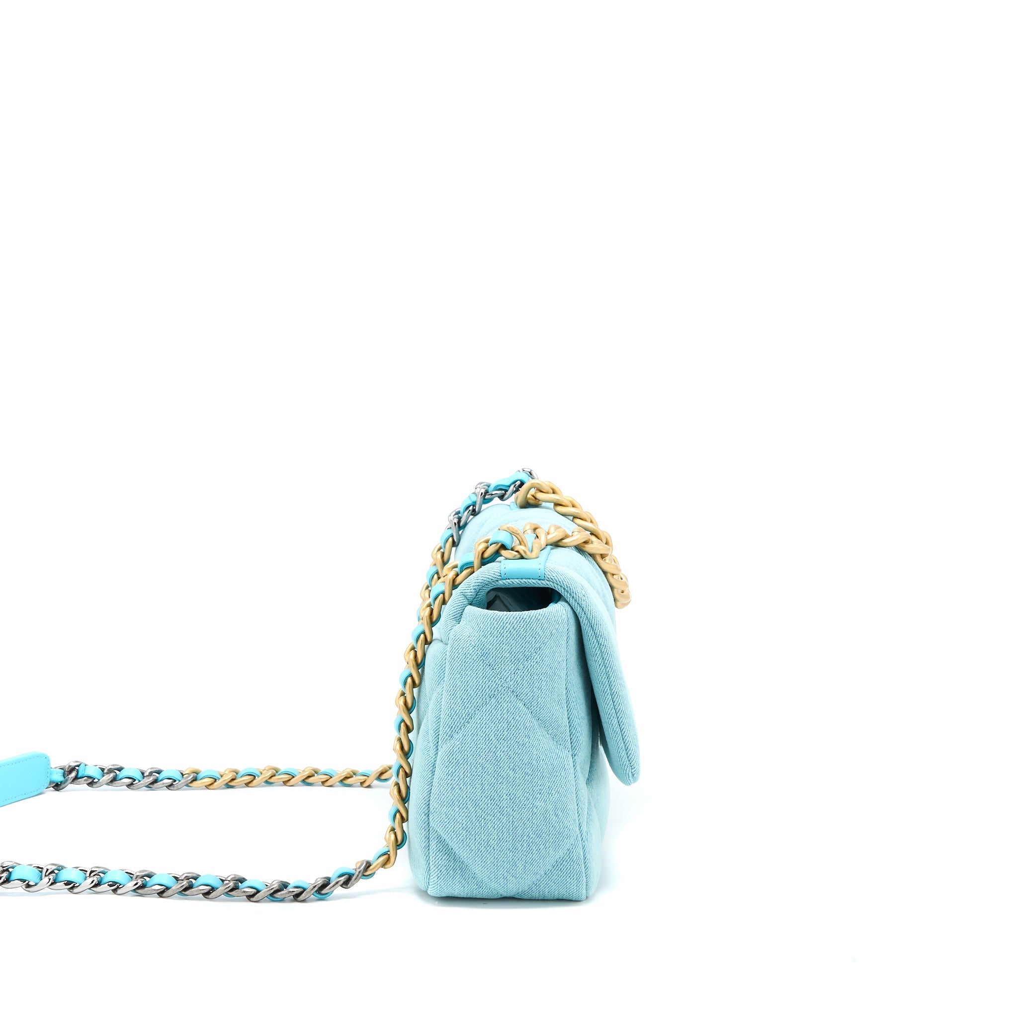 CHANEL SMALL 19 BAG DENIM LIGHT BLUE MULTICOLOUR HARDWARE
