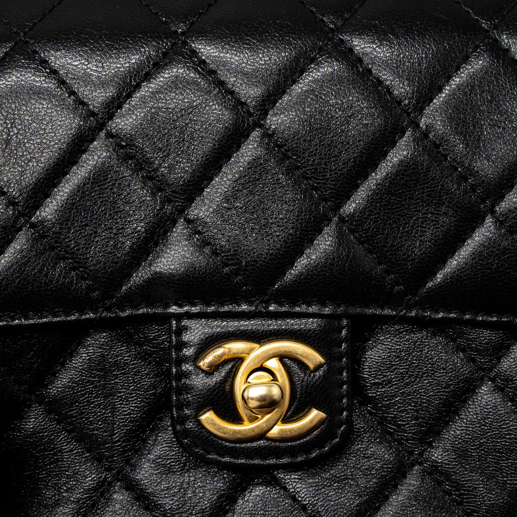 CHANEL 22K RETRO NEW CLASSIC SQUARE MINI FLAP BAG GOATSKIN BLACK BRUSHED GHW (MICROCHIP)
