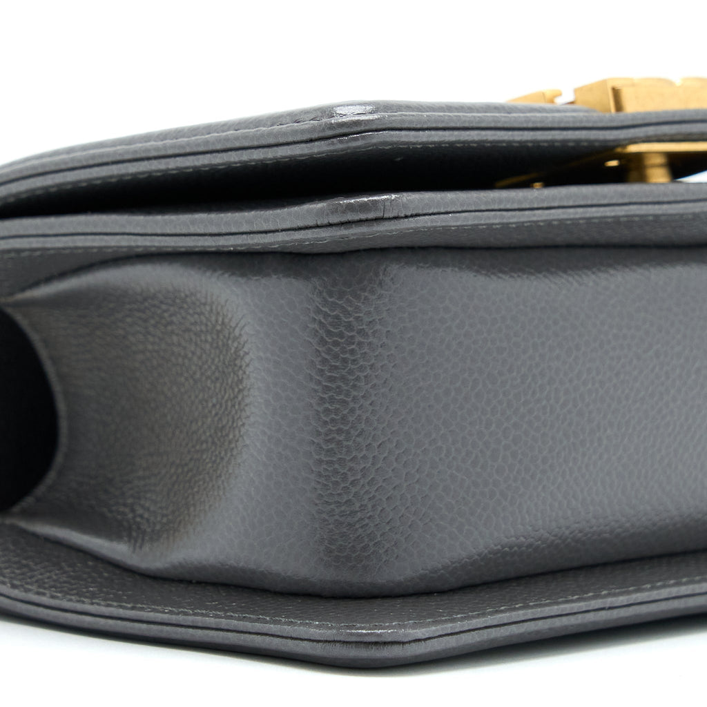 CHANEL MINI BOY BAG CAVIAR GREY BRUSHED GHW (MICROCHIP)