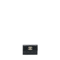 CHANEL 22S DETAILED LOGO MINI FLAP CARD HOLDER CAVIAR BLACK LGHW
