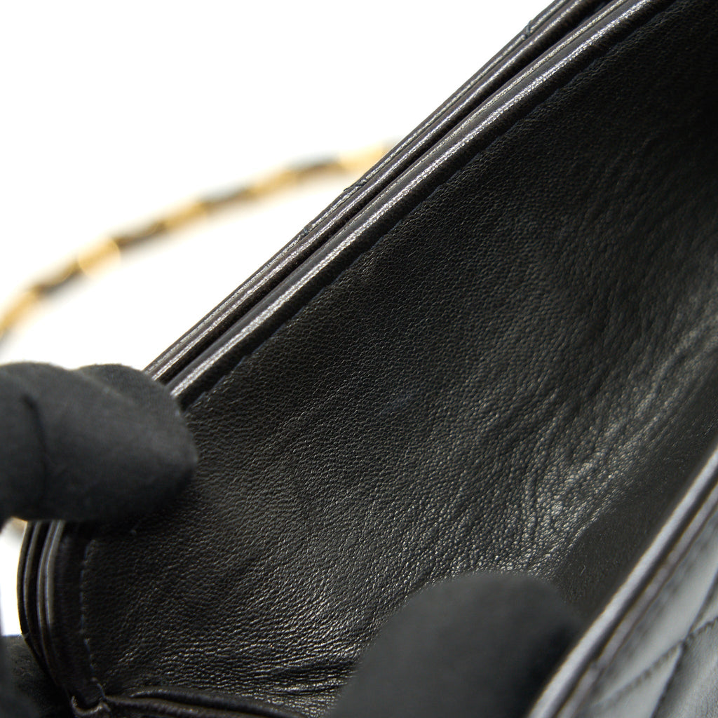 CHANEL VINTAGE LAMBSKIN FLAP BAG WITH CHAIN BLACK 24K GHW