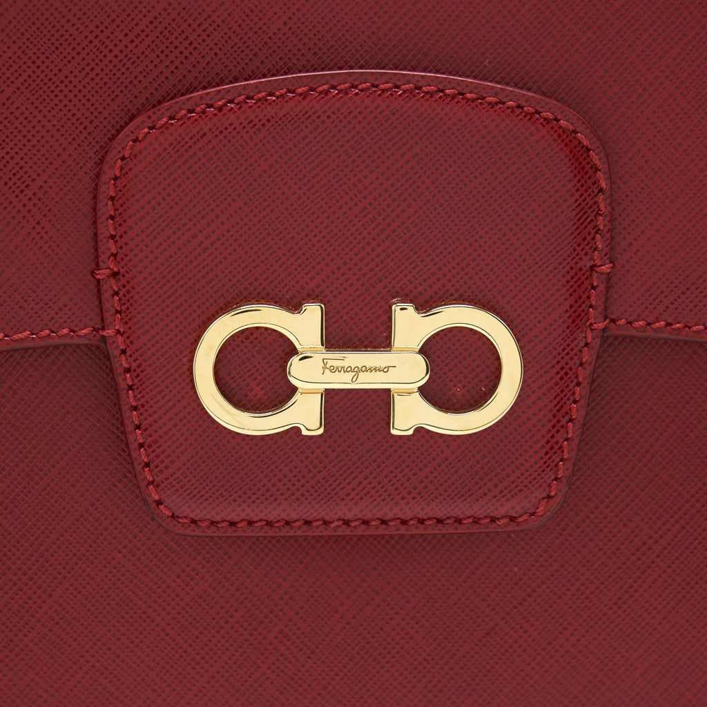 FERRAGAMO TOP HANDLE TOTE BAG SAFFIANO LEATHER RED GHW