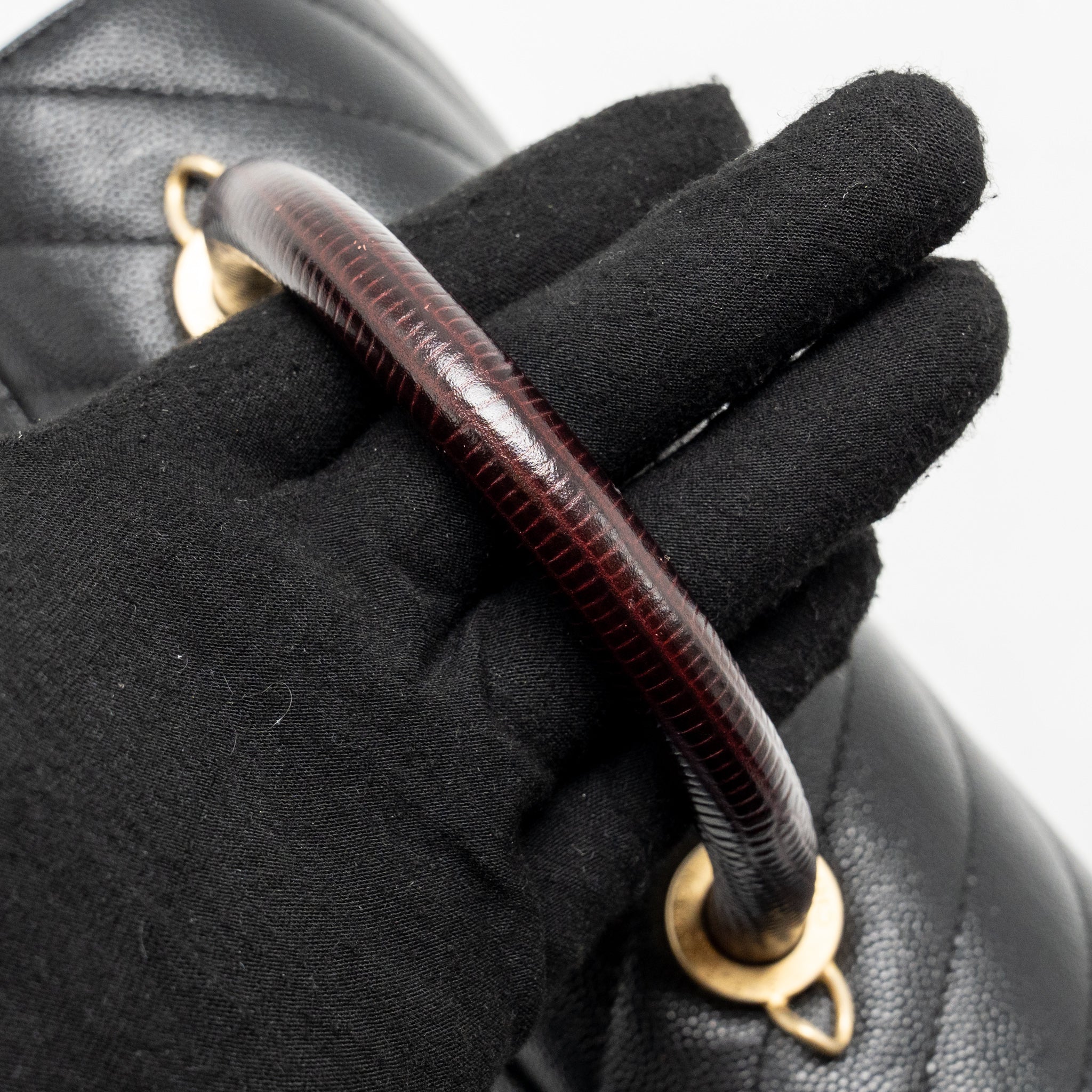 CHANEL SMALL COCO HANDLE WITH LIZARD EMBOSSED HANDLE CHEVRON CAVIAR BLACK GHW