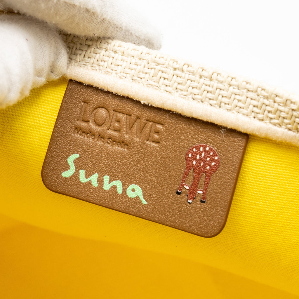 LOEWE SUNA FUJITA LIMITED EDITION MEDIUM PUZZLE FOLD TOTE BAG CANVAS/LEATHER BEIGE/MULTICOLOUR