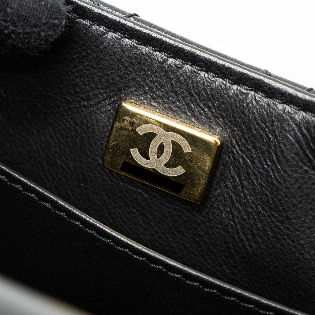 CHANEL 22K RETRO NEW CLASSIC SQUARE MINI FLAP BAG GOATSKIN BLACK BRUSHED GHW (MICROCHIP)