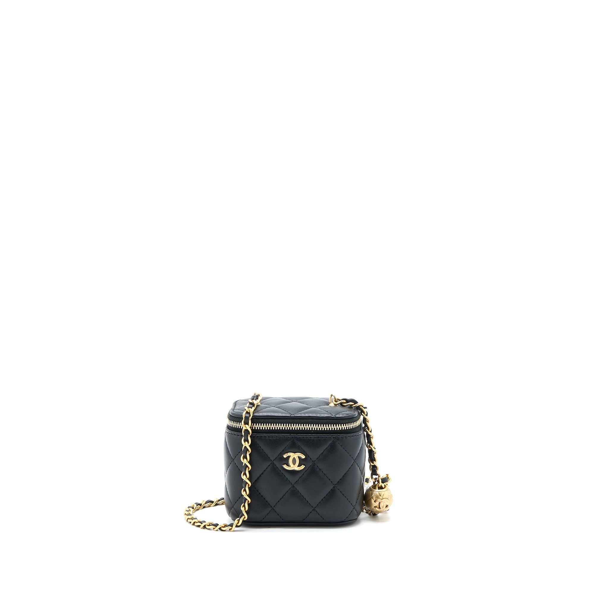 CHANEL PEARL CRUSH MINI VANITY WITH CHAIN LAMBSKIN BLACK GHW (MICROCHIP)