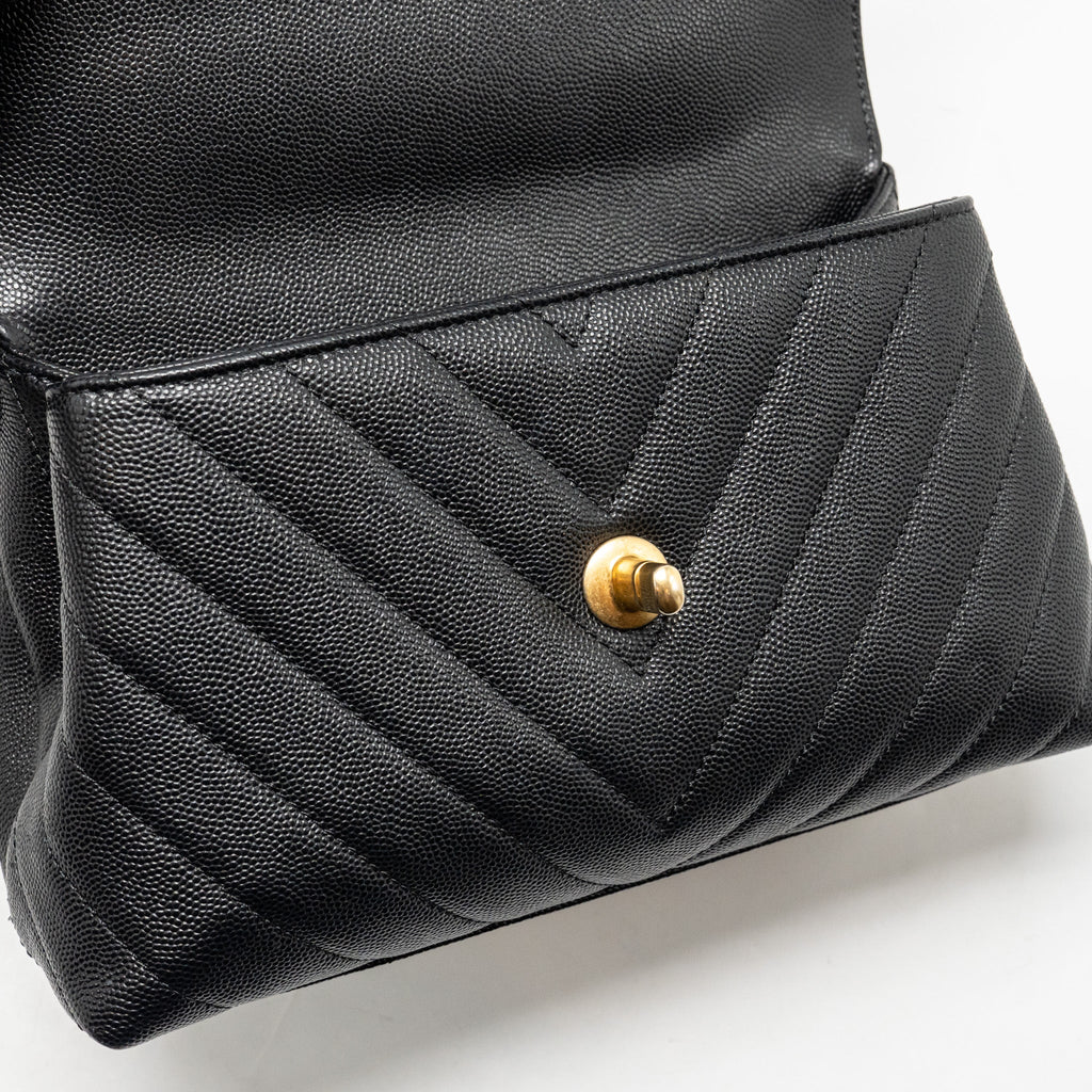 CHANEL SMALL COCO HANDLE WITH LIZARD EMBOSSED HANDLE CHEVRON CAVIAR BLACK GHW