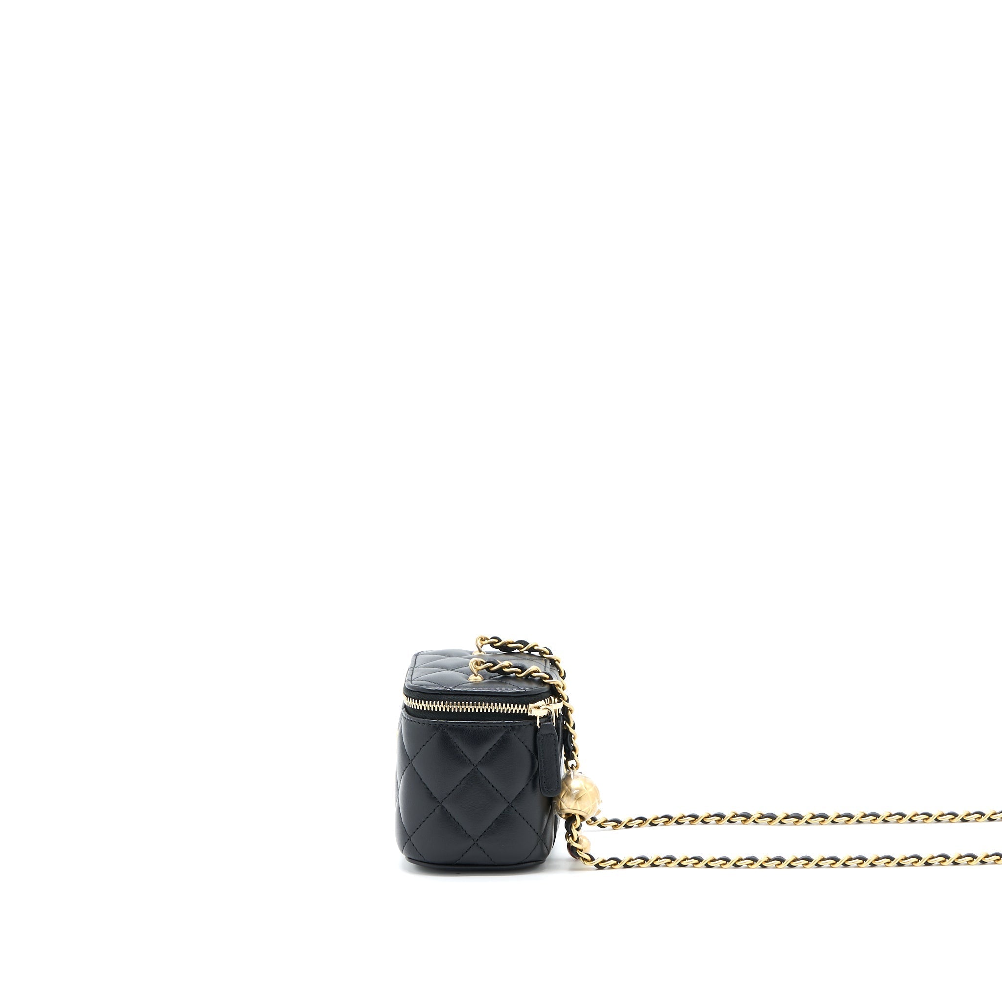 CHANEL PEARL CRUSH MINI VANITY WITH CHAIN LAMBSKIN BLACK GHW (MICROCHIP)