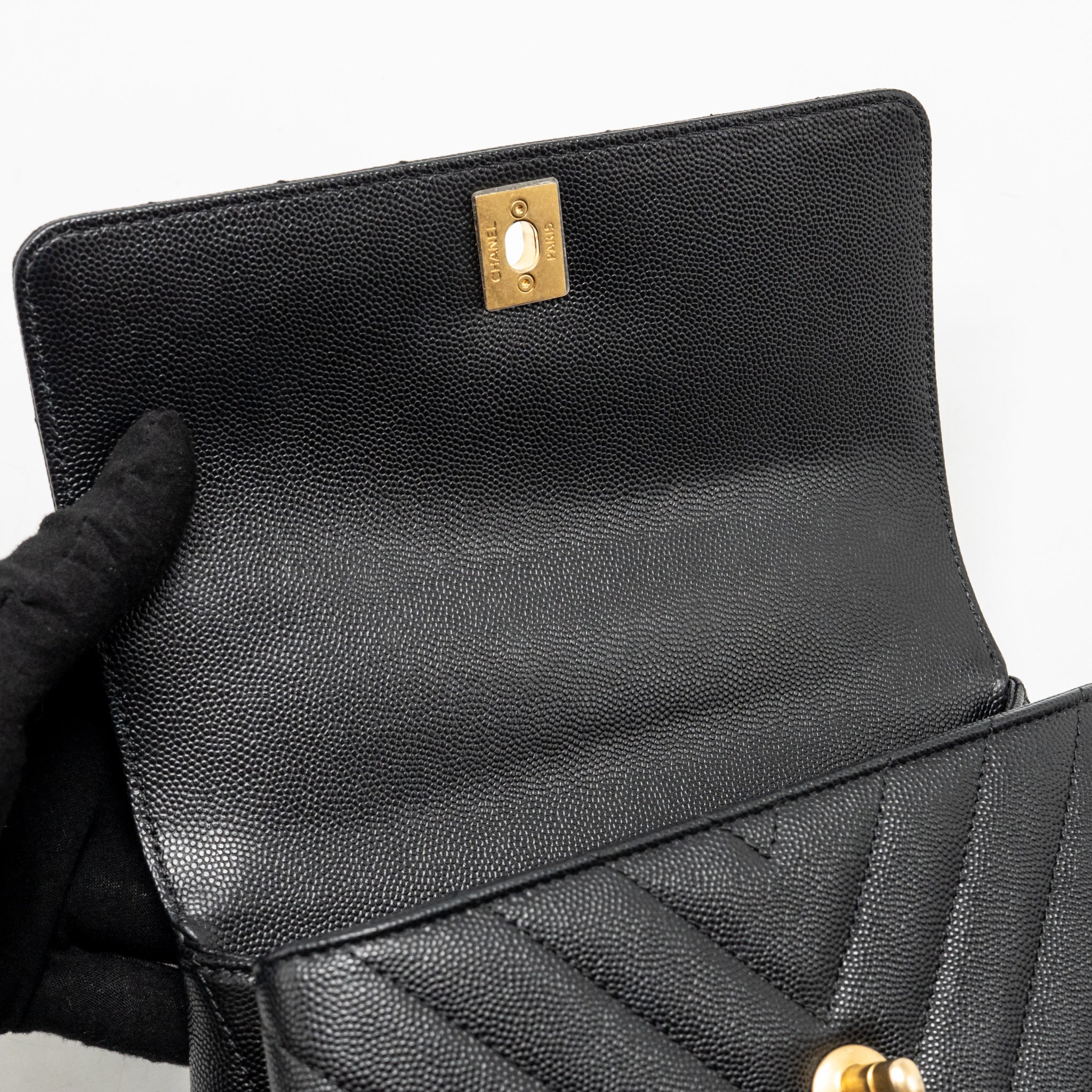CHANEL SMALL COCO HANDLE WITH LIZARD EMBOSSED HANDLE CHEVRON CAVIAR BLACK GHW