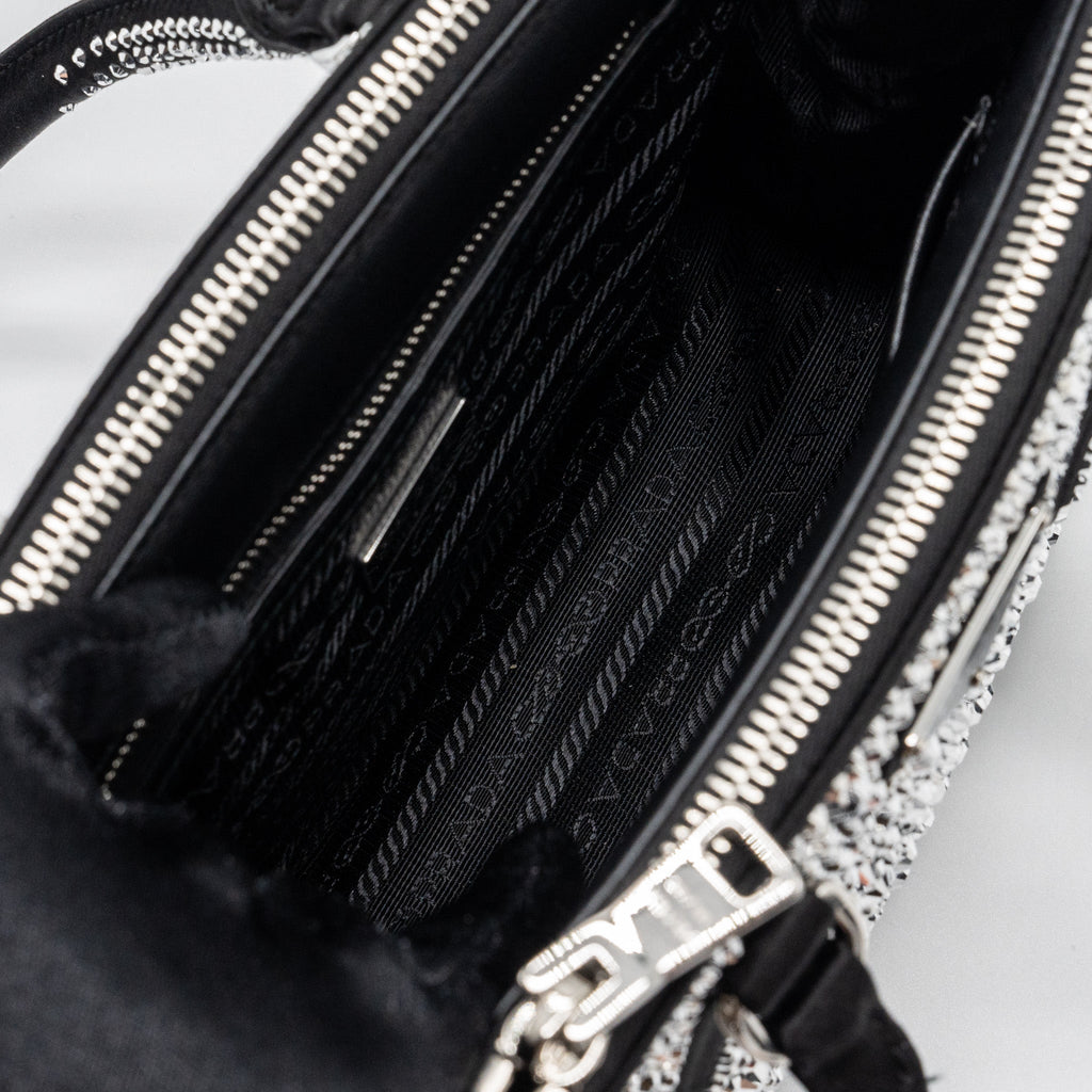 PRADA GALLERIA SATIN MINI BAG WITH CRYSTAL BLACK SHW