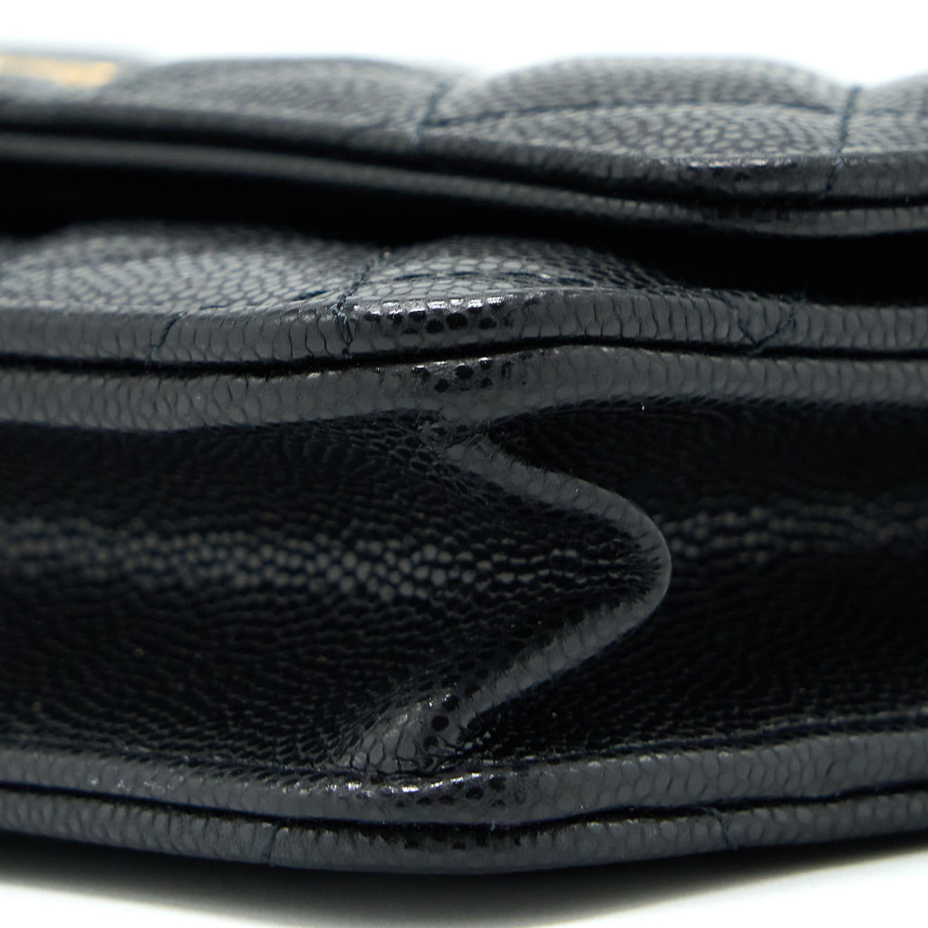 CHANEL 22A TWIST YOUR BUTTON WALLET ON CHAIN CAVIAR BLACK GHW (MICROCHIP)
