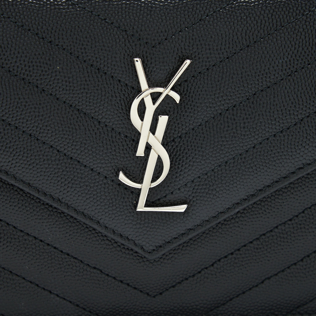 SAINT LAURENT/YSL CASSANDRA MATELASSE ENVELOPE CHAIN WALLET GRAINED CALFSKIN BLACK SHW