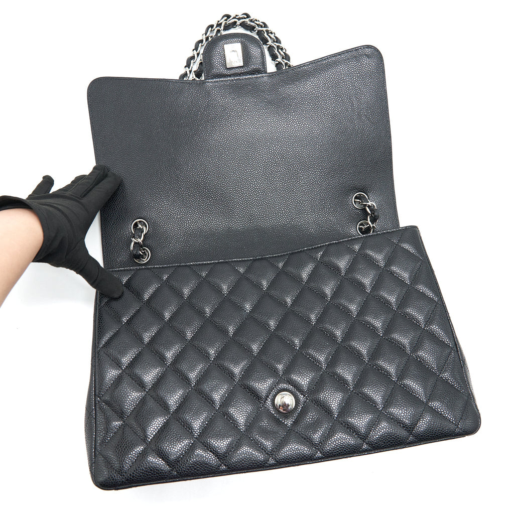 CHANEL CAVIER CLASSIC MAXI SINGLE FLAP BAG BLACK SHW