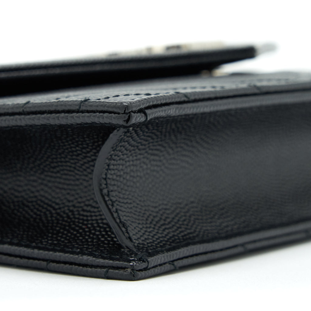 SAINT LAURENT/YSL CASSANDRA MATELASSE ENVELOPE CHAIN WALLET GRAINED CALFSKIN BLACK SHW