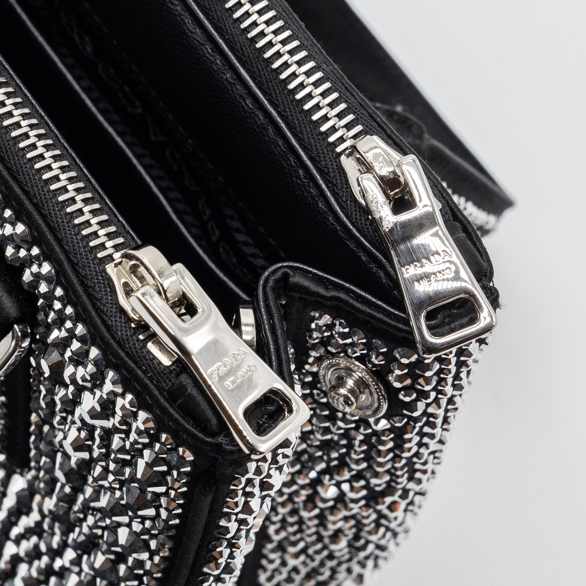 PRADA GALLERIA SATIN MINI BAG WITH CRYSTAL BLACK SHW