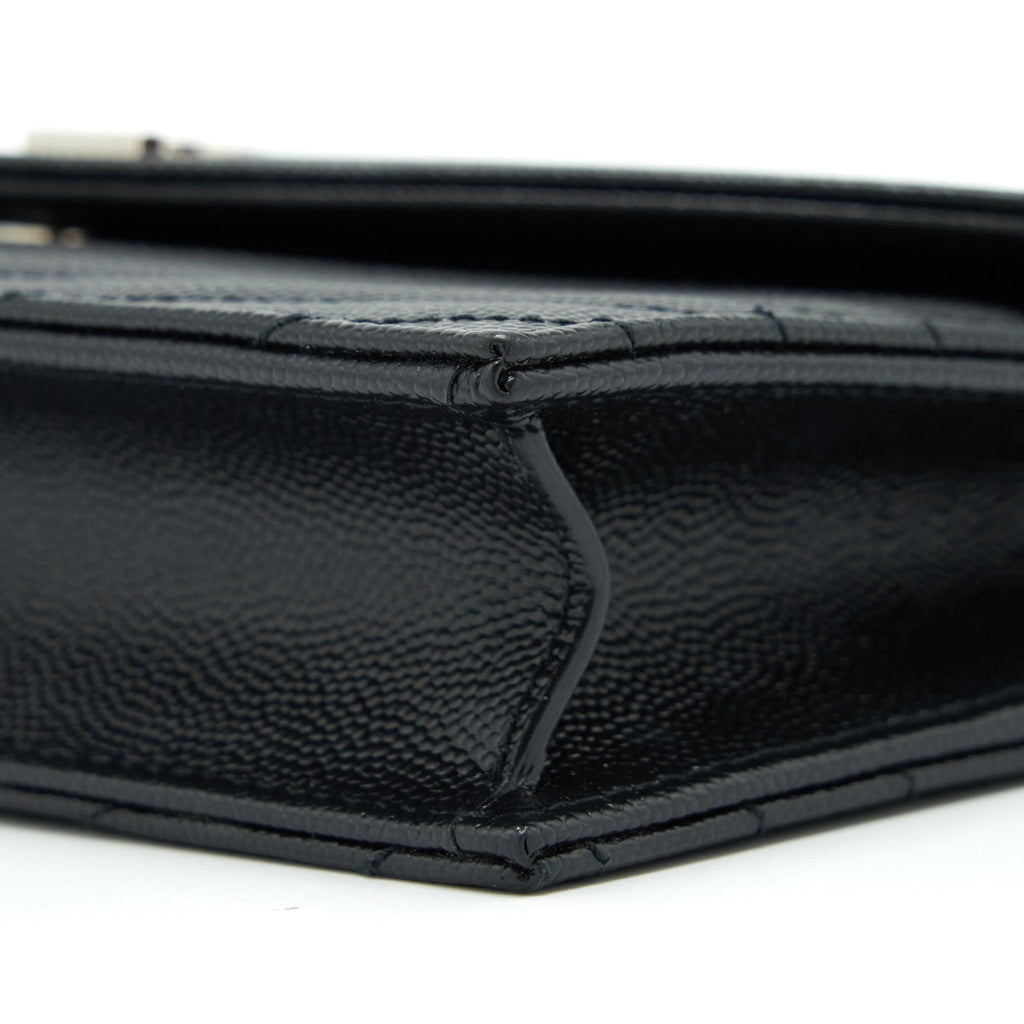 SAINT LAURENT/YSL CASSANDRA MATELASSE ENVELOPE CHAIN WALLET GRAINED CALFSKIN BLACK SHW