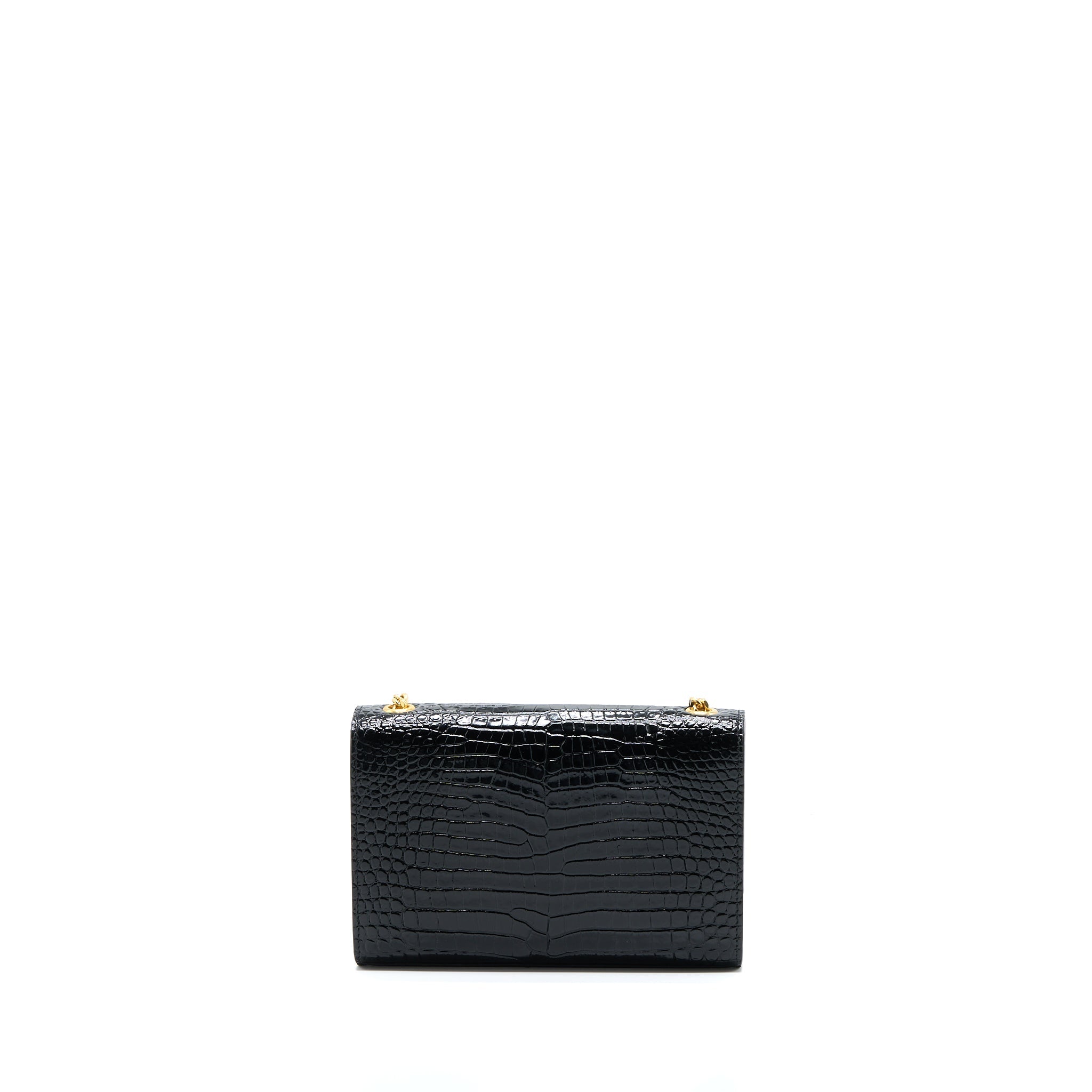 SAINT LAURENT KATE BAG CROC EMBOSSED CALFSKIN BLACK GHW