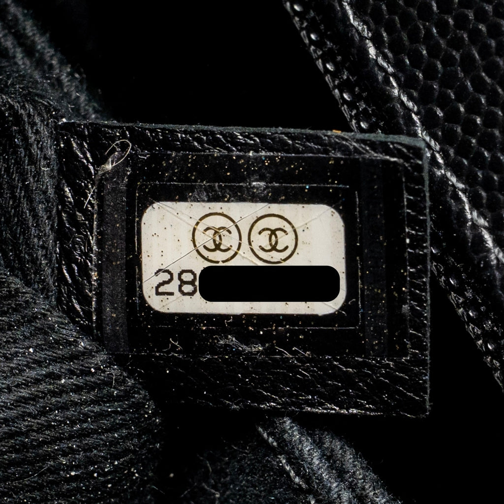 CHANEL SMALL COCO HANDLE WITH LIZARD EMBOSSED HANDLE CHEVRON CAVIAR BLACK GHW