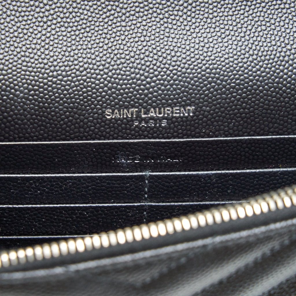 SAINT LAURENT/YSL CASSANDRA MATELASSE ENVELOPE CHAIN WALLET GRAINED CALFSKIN BLACK SHW