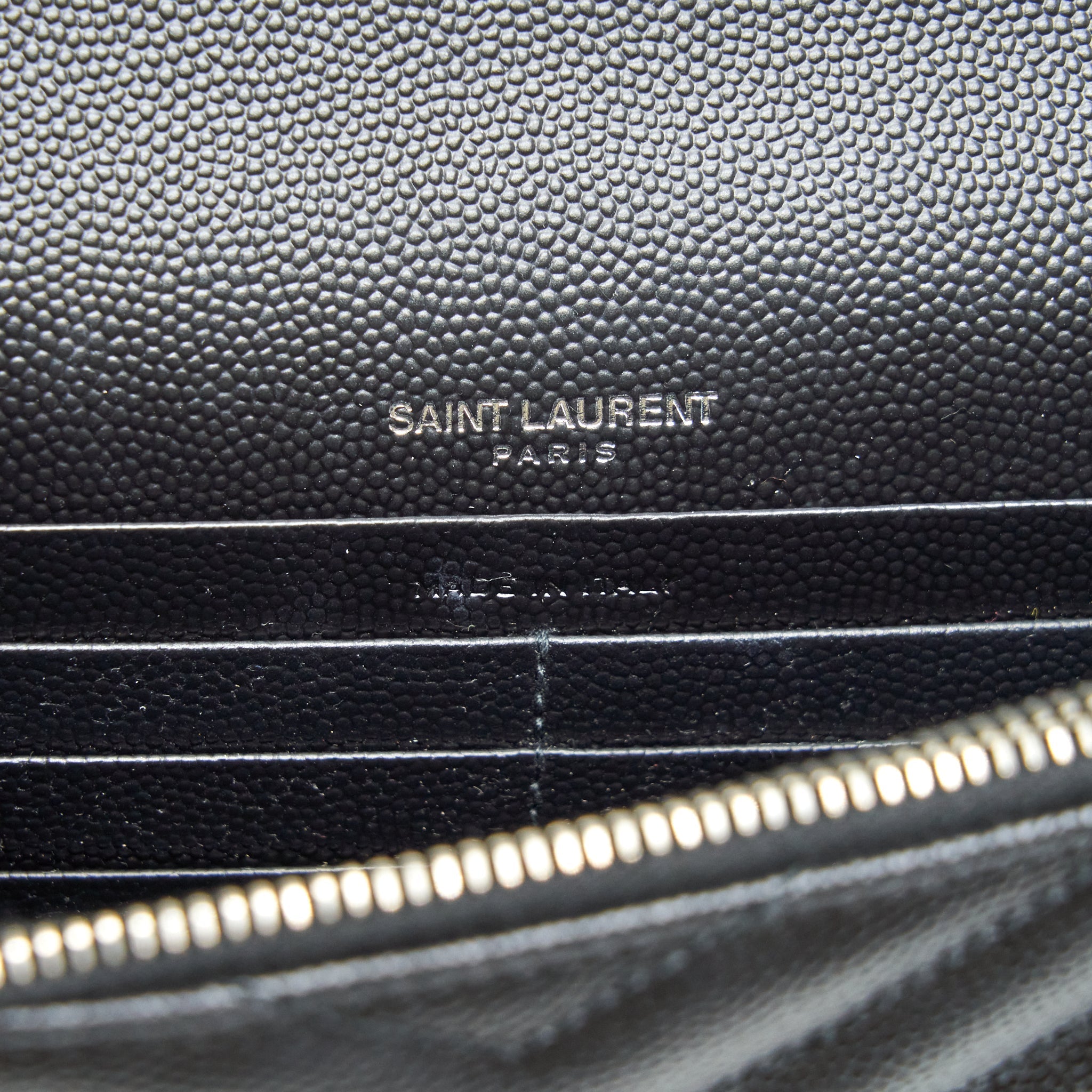SAINT LAURENT/YSL CASSANDRA MATELASSE ENVELOPE CHAIN WALLET GRAINED CALFSKIN BLACK SHW