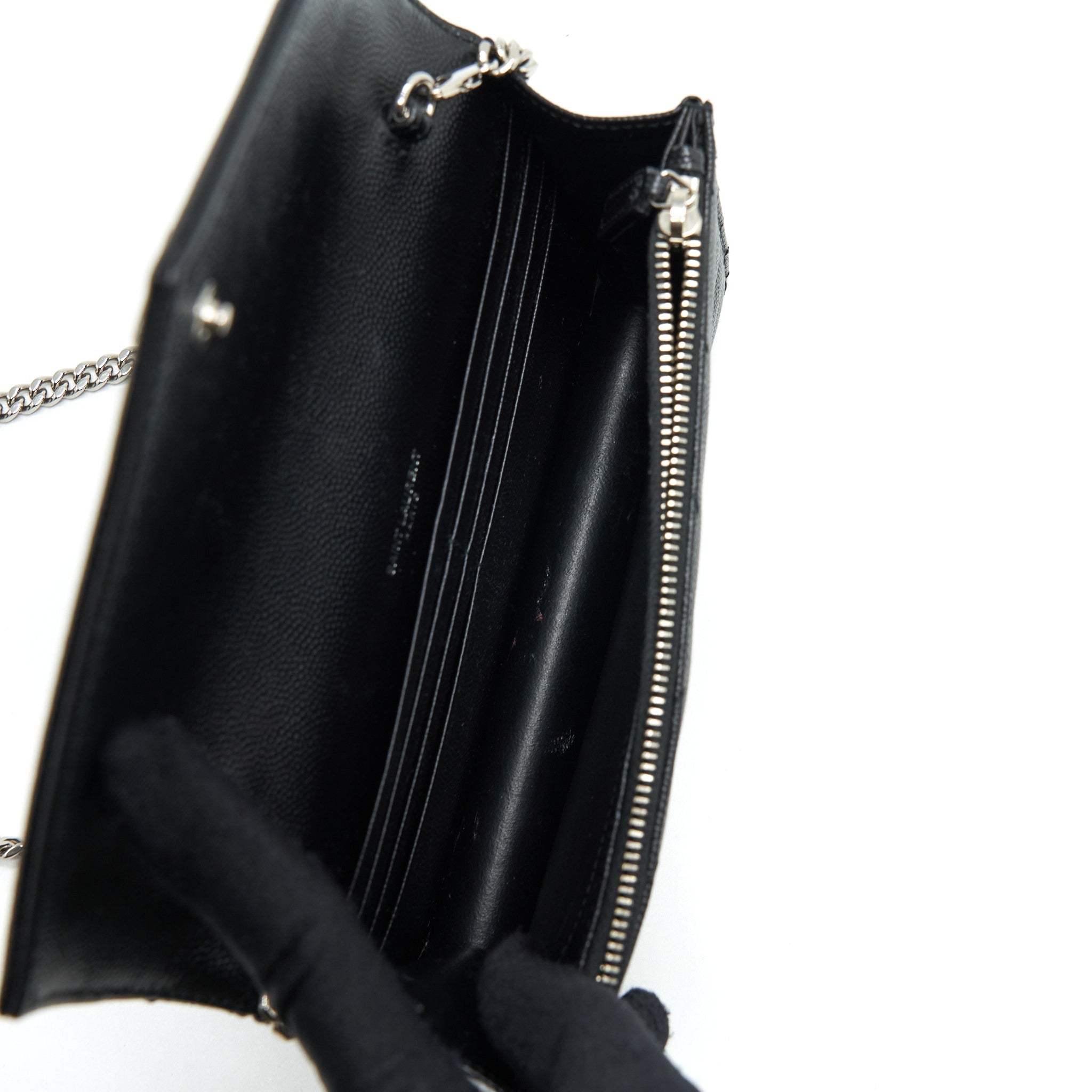SAINT LAURENT/YSL CASSANDRA MATELASSE ENVELOPE CHAIN WALLET GRAINED CALFSKIN BLACK SHW