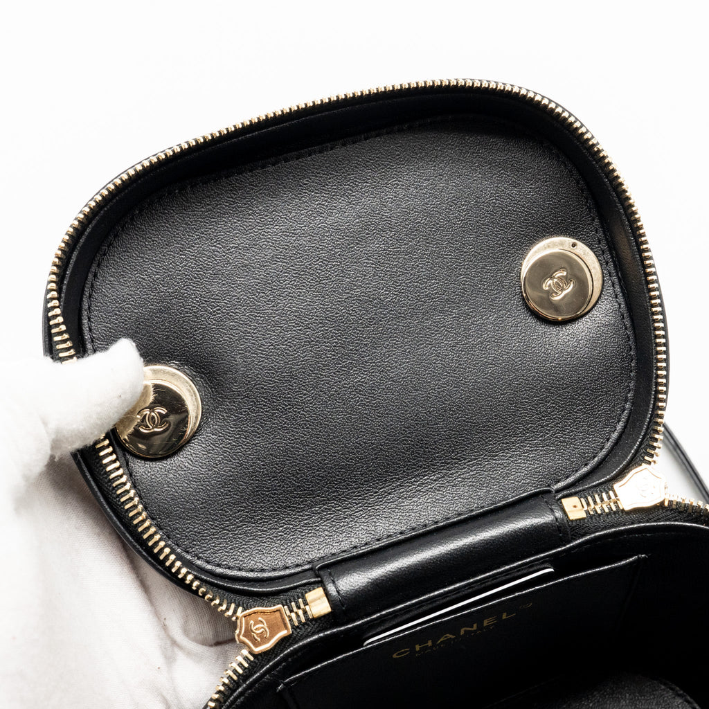 CHANEL TRENDY CC ROUND VANITY CASE CROSSBODY BAG LAMBSKIN BLACK LGHW