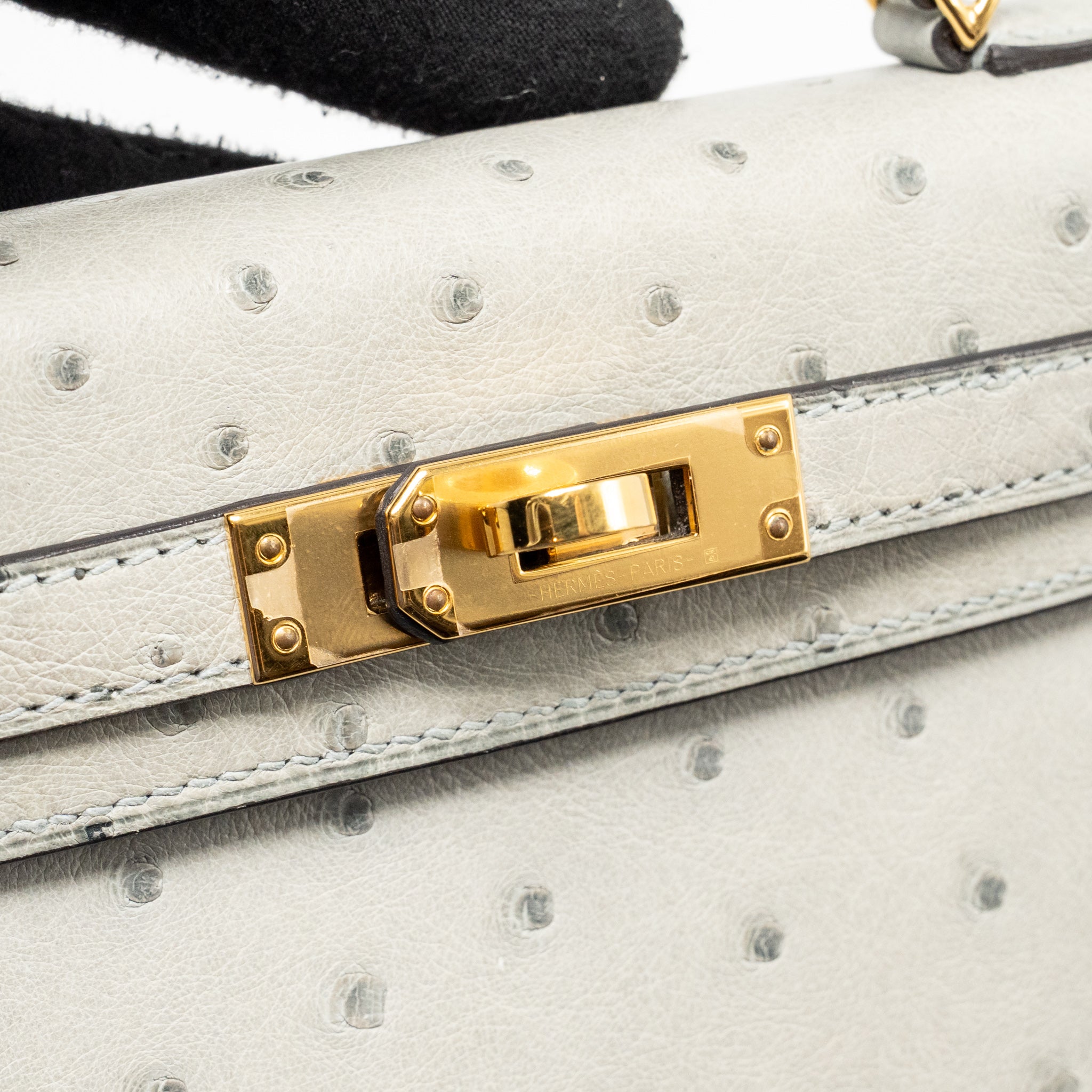 HERMES MINI KELLY II OSTRICH BLUE GLAZIER GHW