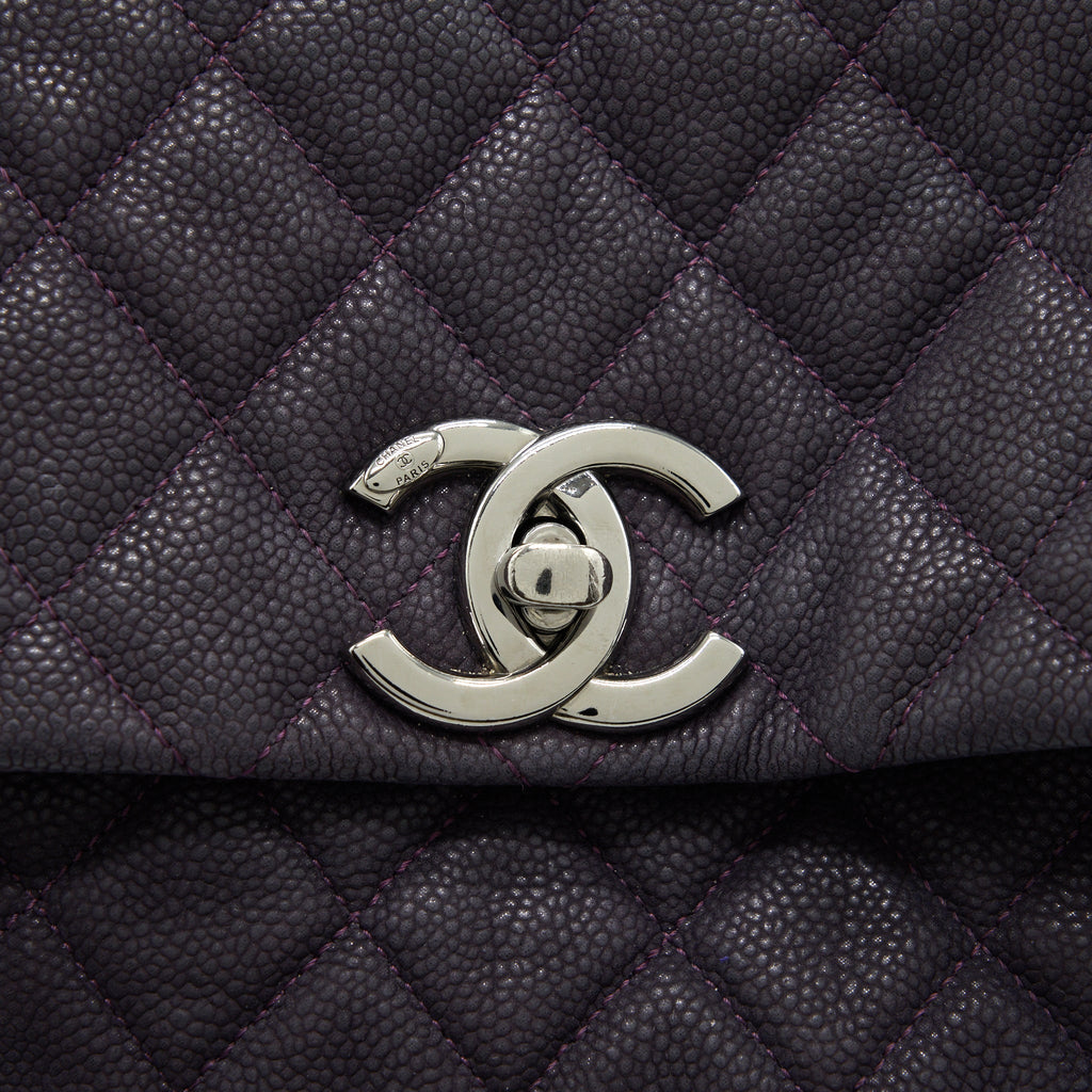 CHANEL FLAP TOTE BAG WITH CHAIN GRAINED CALFSKIN DARK PURPLE SHW