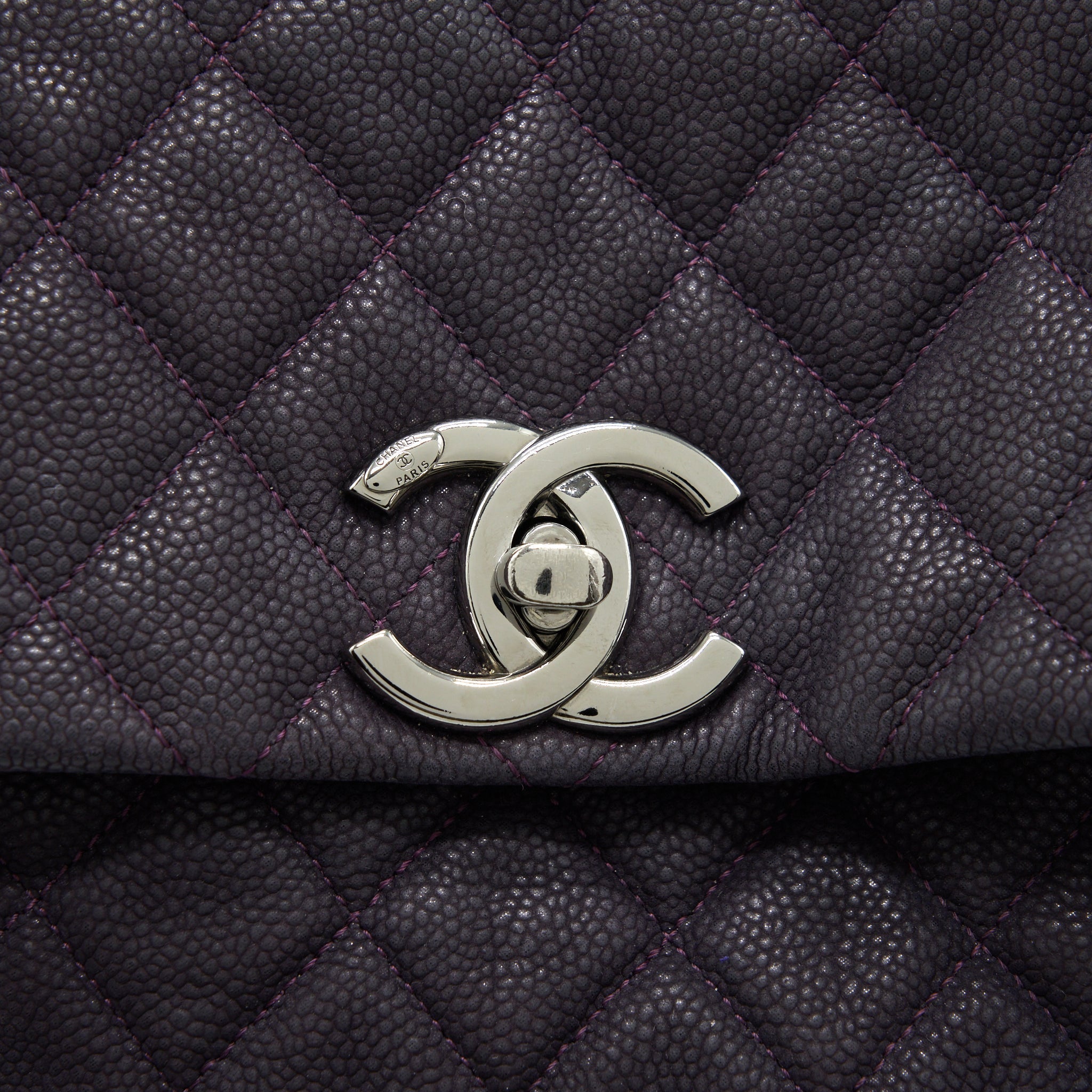 CHANEL FLAP TOTE BAG WITH CHAIN GRAINED CALFSKIN DARK PURPLE SHW