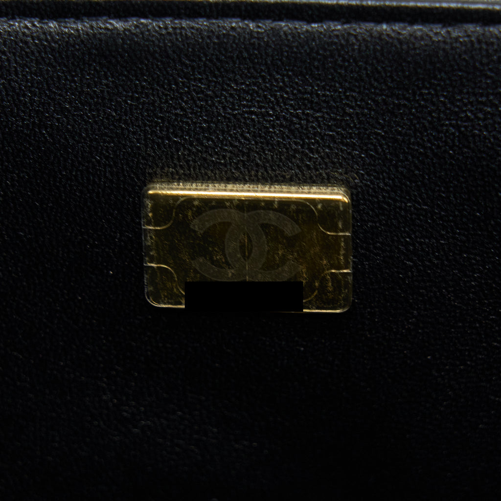 CHANEL 22A TOP HANDLE MINI RECTANGULAR FLAP BAG LAMBSKIN BLACK GHW (MICROCHIP)