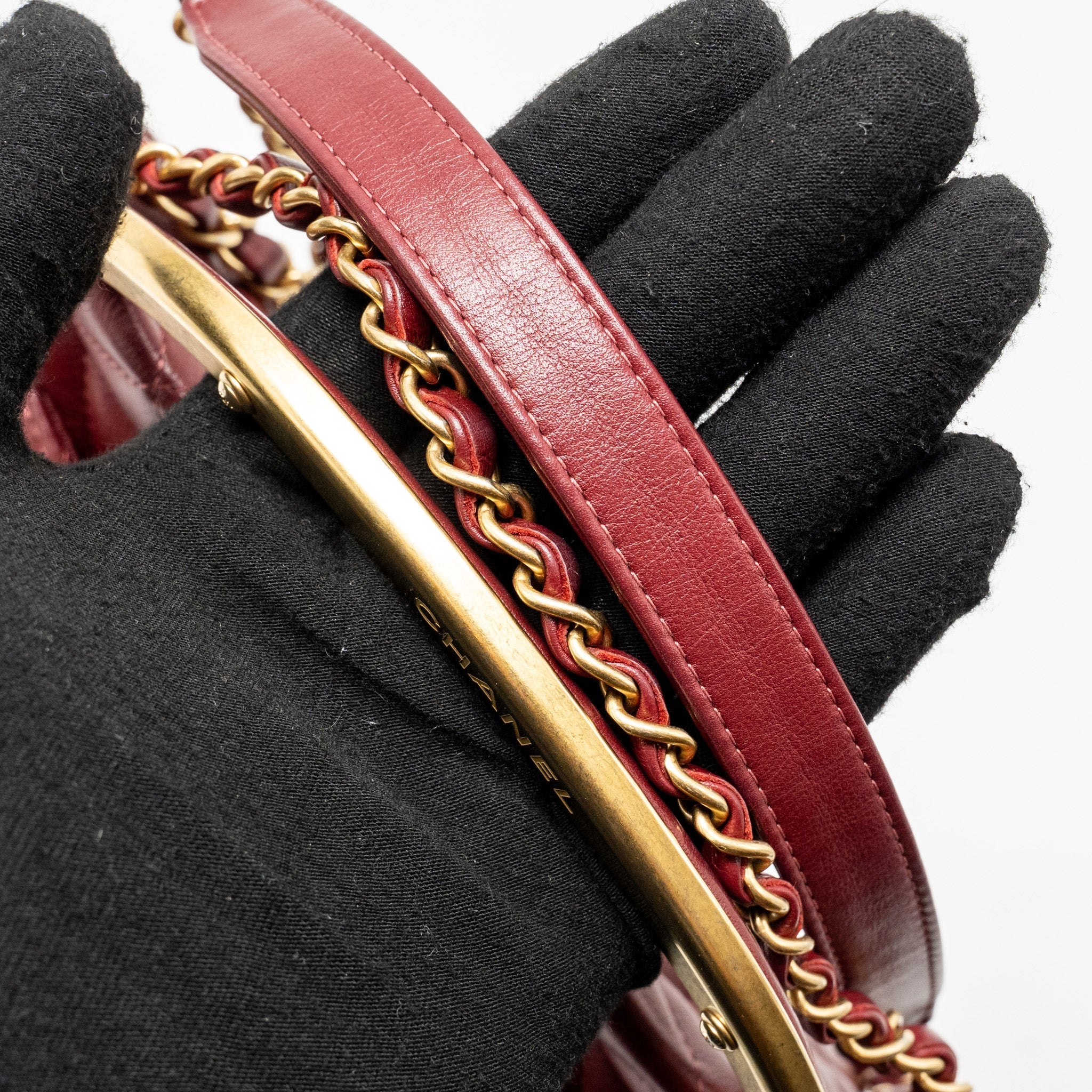 CHANEL HANGER FLAP BAG LAMBSKIN DARK RED GHW (MICROCHIP)