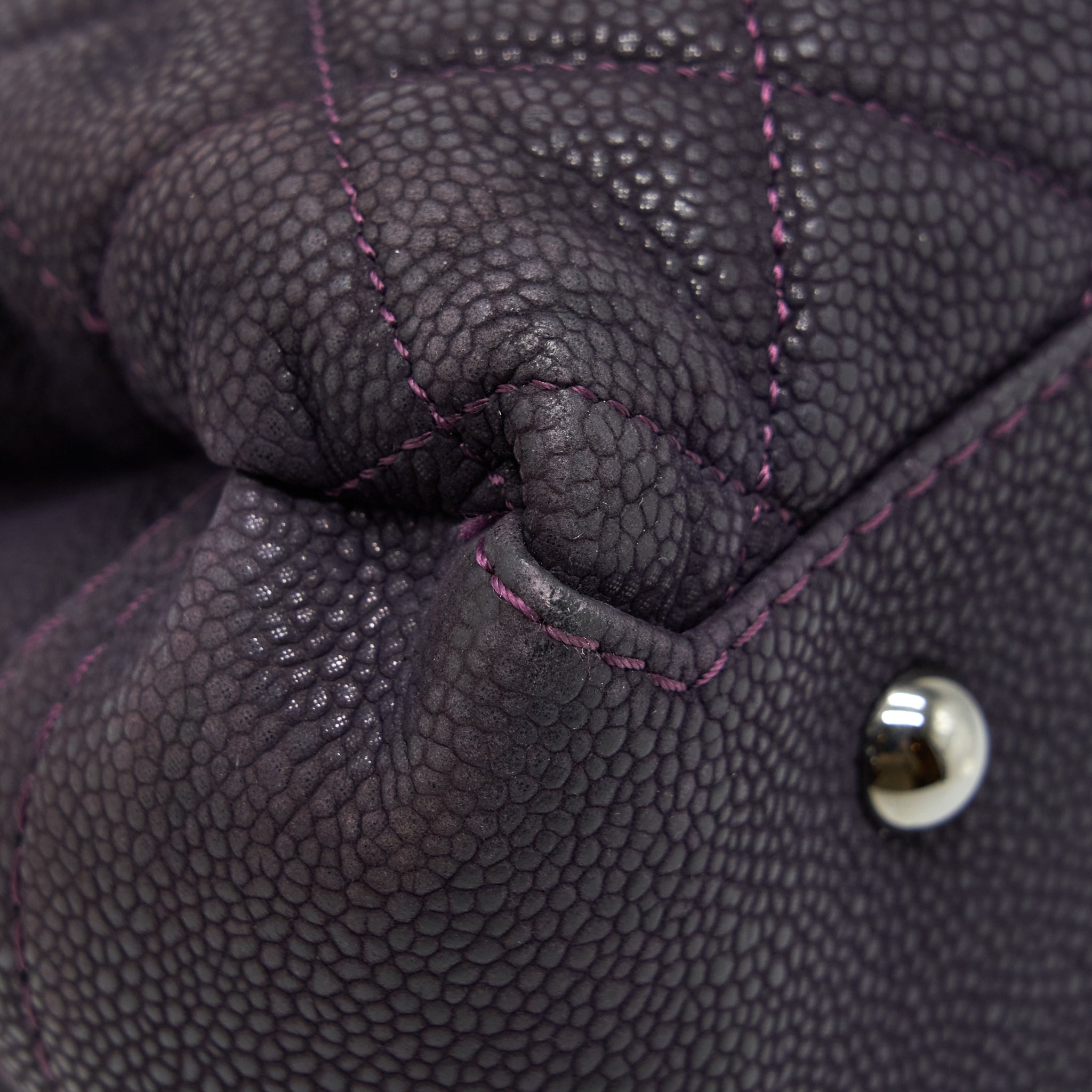 CHANEL FLAP TOTE BAG WITH CHAIN GRAINED CALFSKIN DARK PURPLE SHW