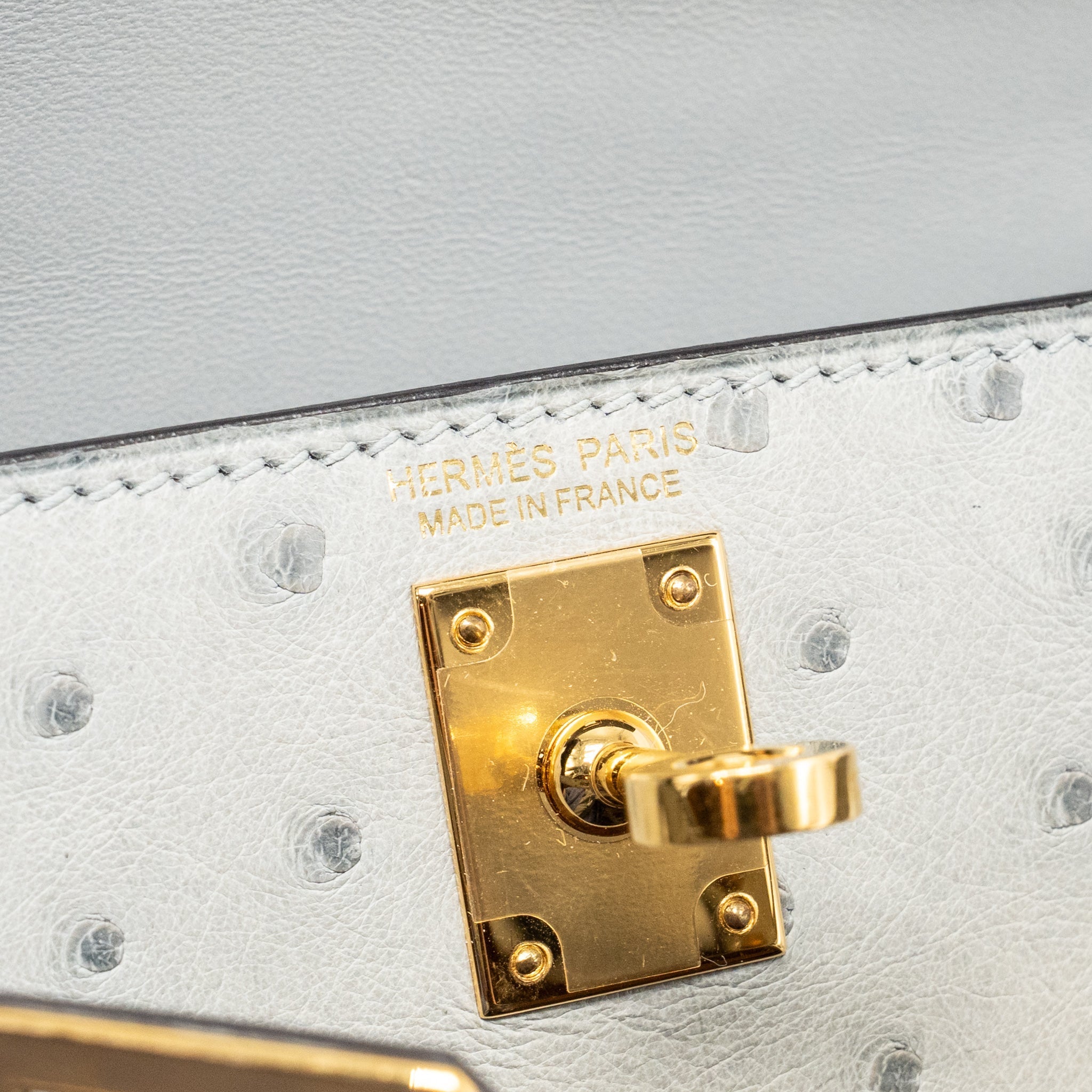 HERMES MINI KELLY II OSTRICH BLUE GLAZIER GHW