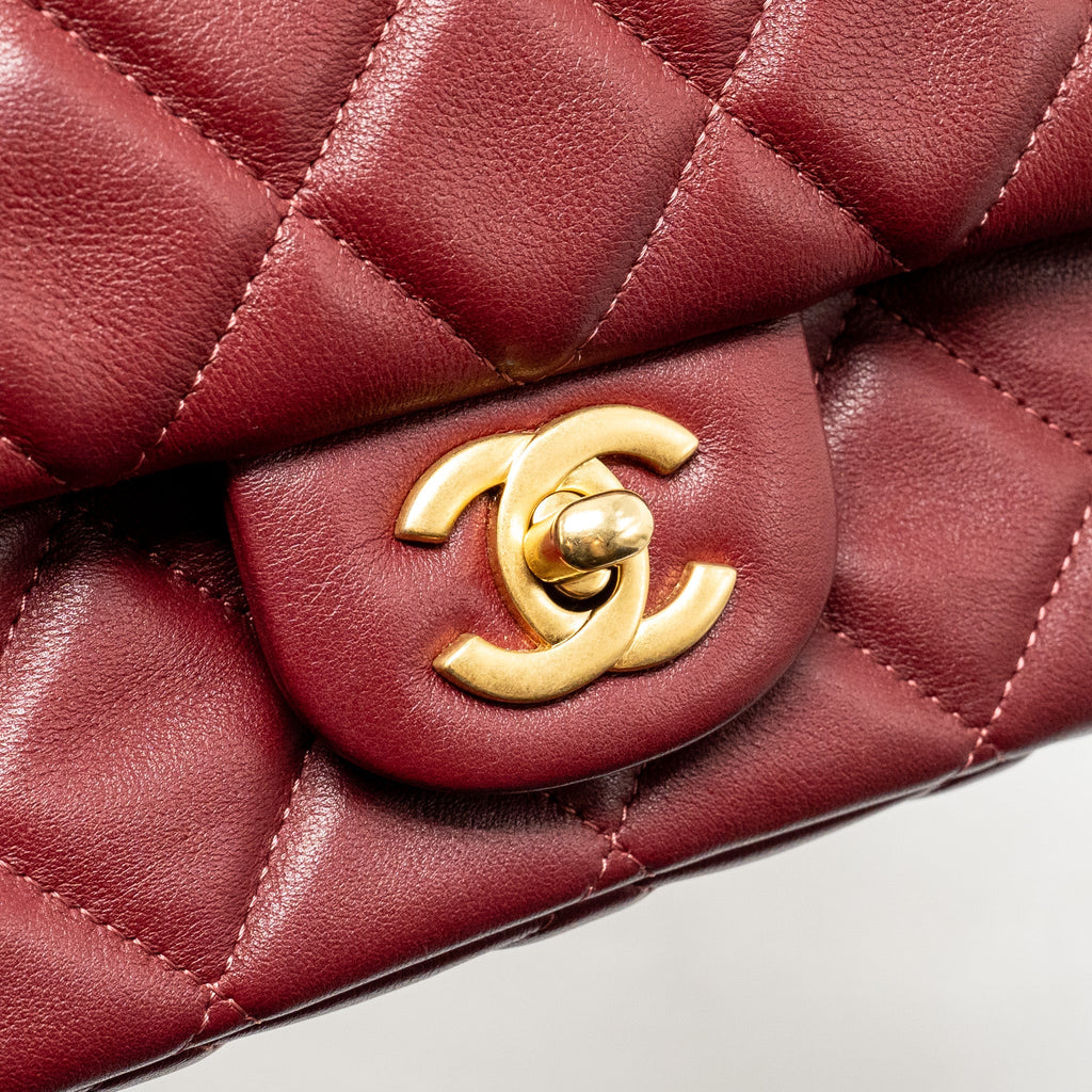 CHANEL HANGER FLAP BAG LAMBSKIN DARK RED GHW (MICROCHIP)