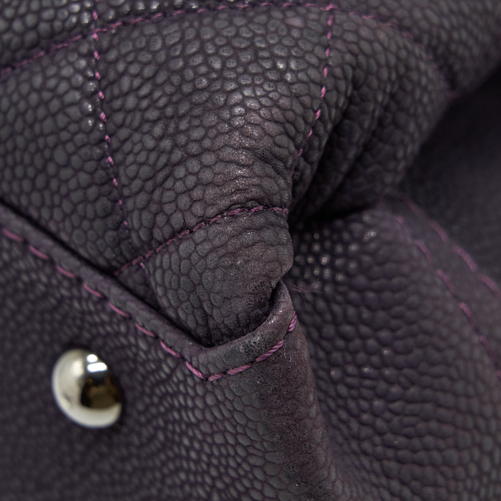 CHANEL FLAP TOTE BAG WITH CHAIN GRAINED CALFSKIN DARK PURPLE SHW