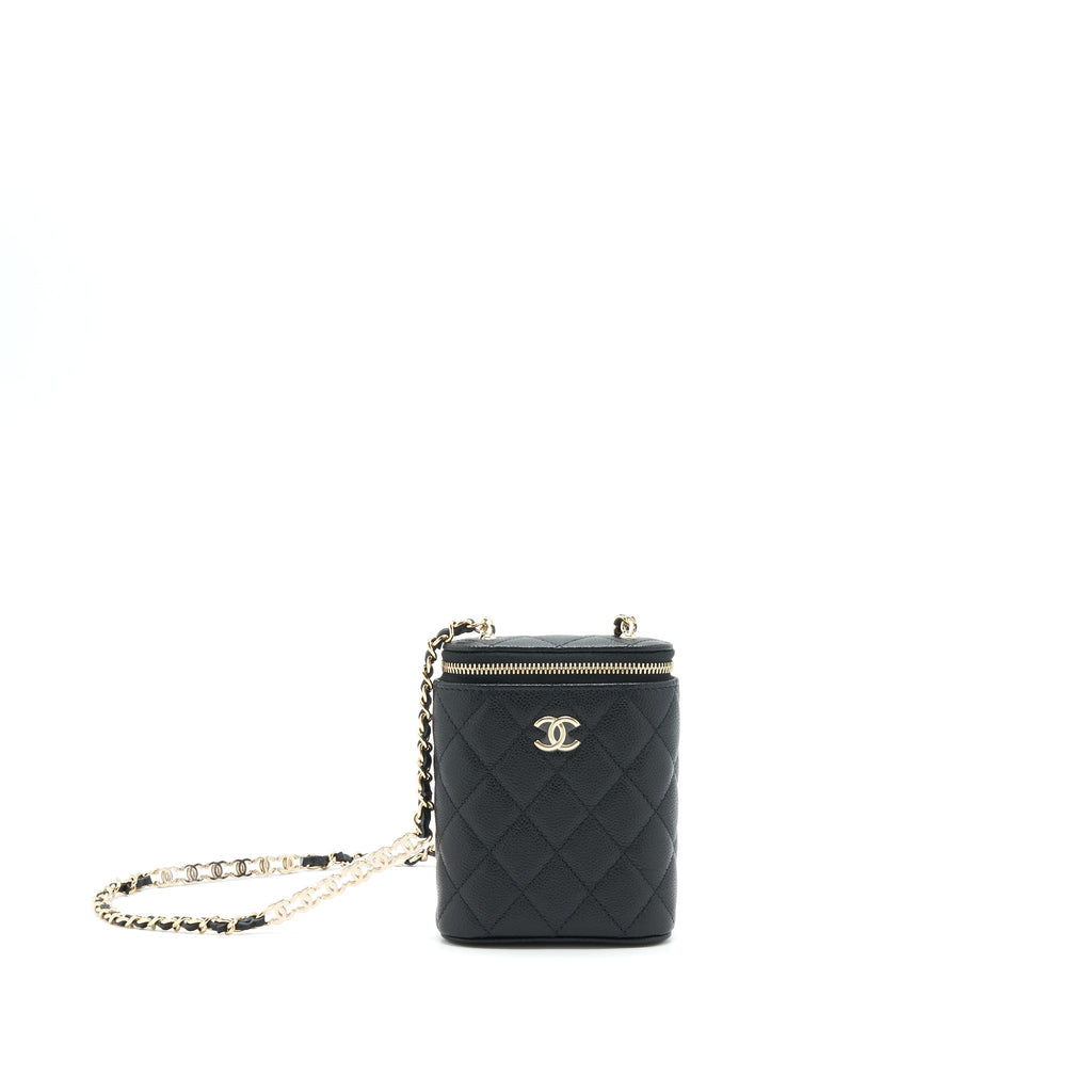 CHANEL 22P VERTICAL MINI VANITY WITH CC LOGO CHAIN CAVIAR BLACK LGHW
