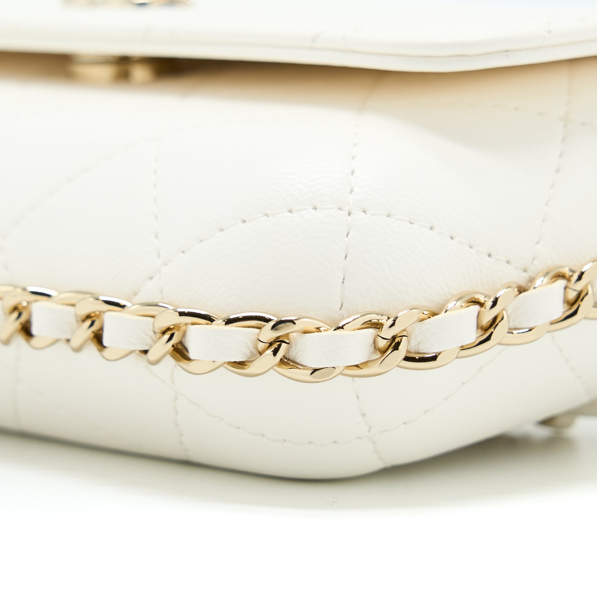 CHANEL RECTANGULAR MINI FLAP PHONE CASE BAG QUILTED LAMBSKIN WHITE LGHW (MICROCHIP)