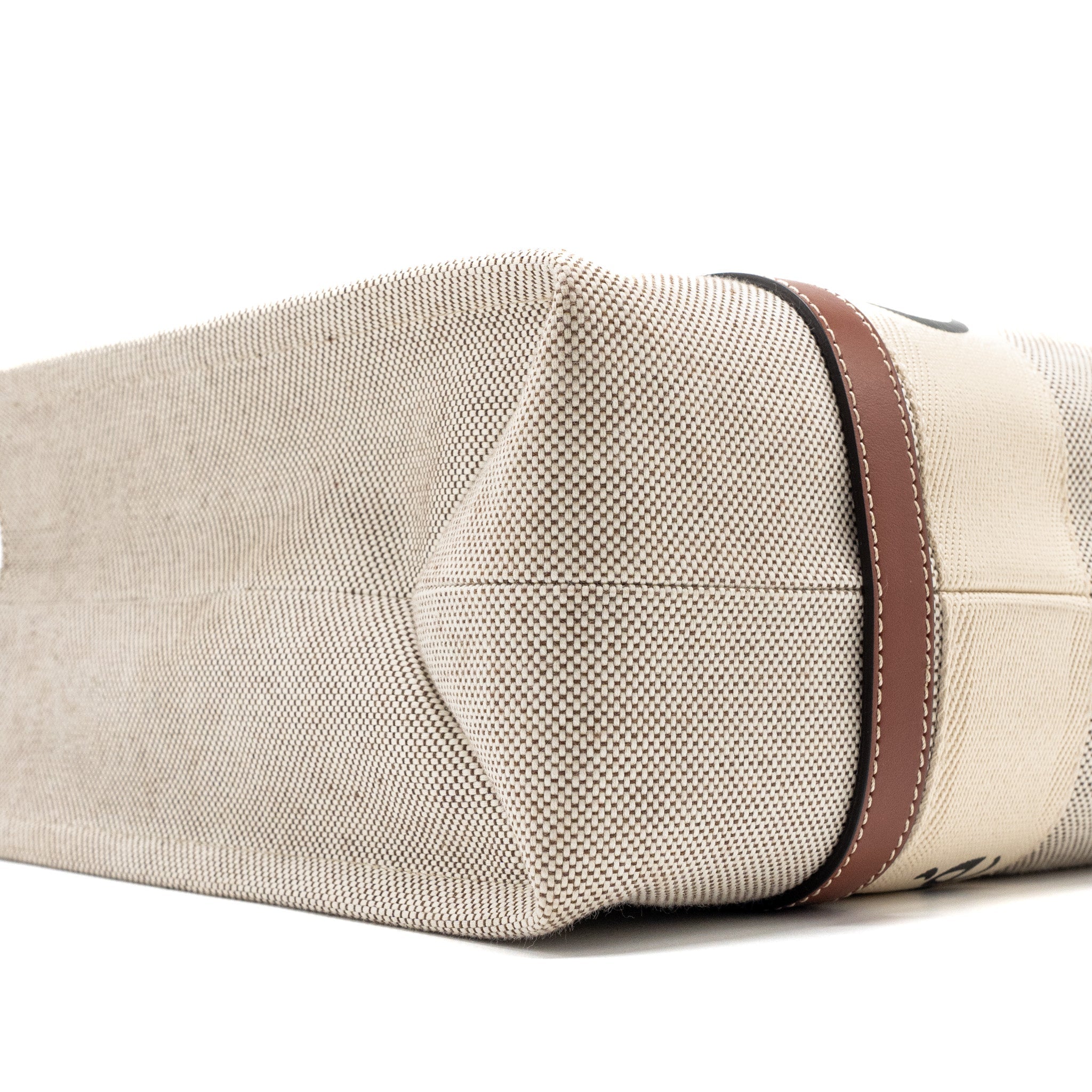 CHLOE WOODY TOTE BAG CANVAS IVORY / BROWN