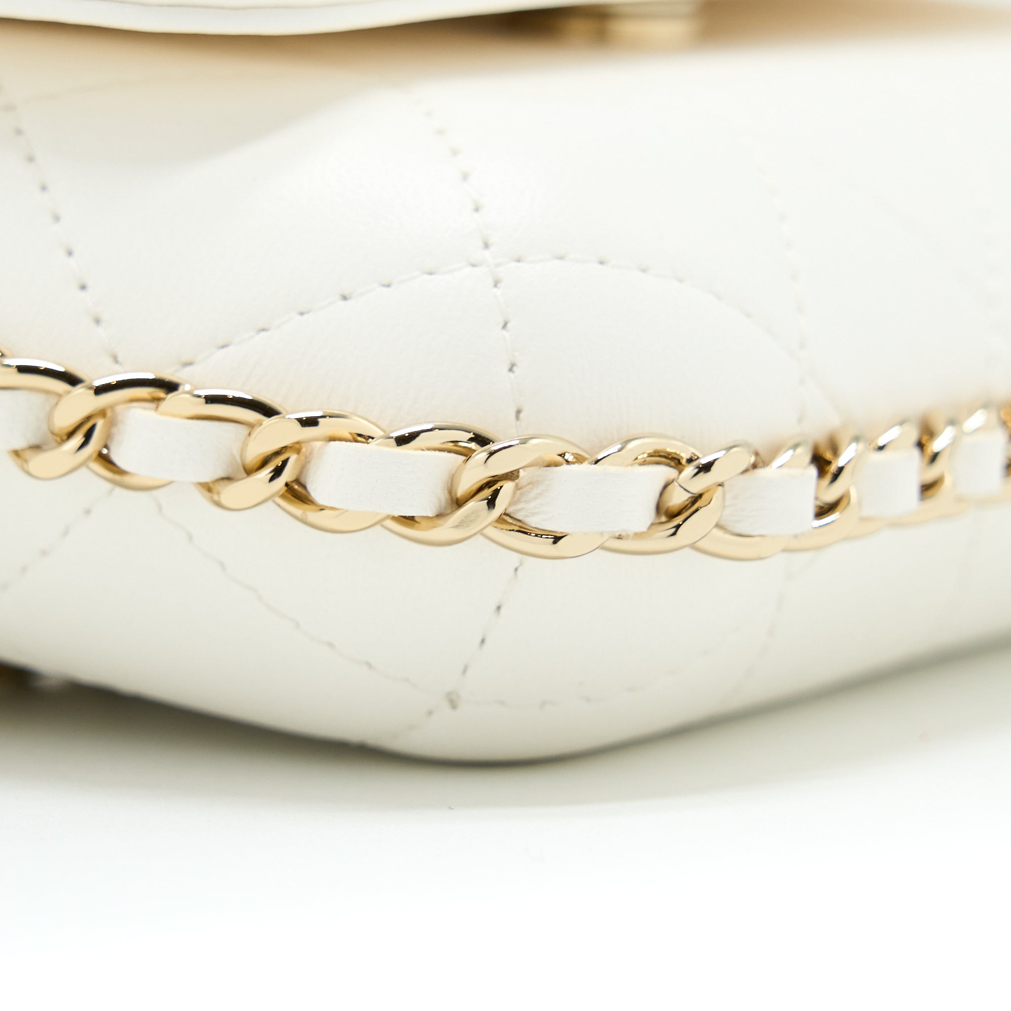 CHANEL RECTANGULAR MINI FLAP PHONE CASE BAG QUILTED LAMBSKIN WHITE LGHW (MICROCHIP)